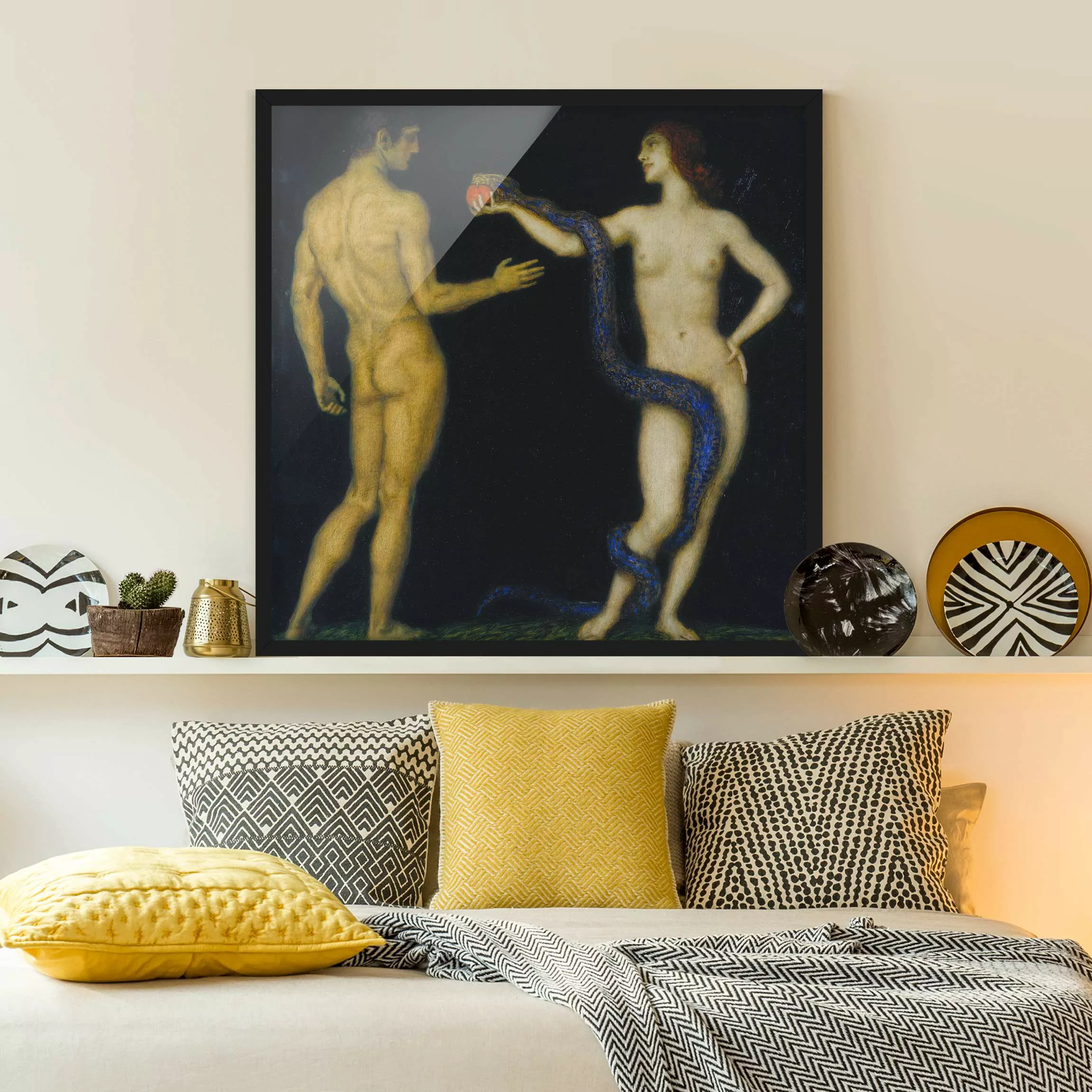 Bild mit Rahmen Kunstdruck - Quadrat Franz von Stuck - Adam und Eva günstig online kaufen