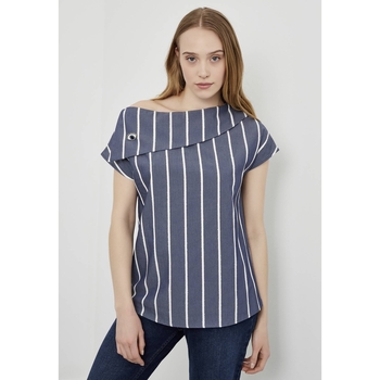 Just Like You  Blusen Gestreifte, schulterfreie Bluse mit asymmetrischem Kr günstig online kaufen