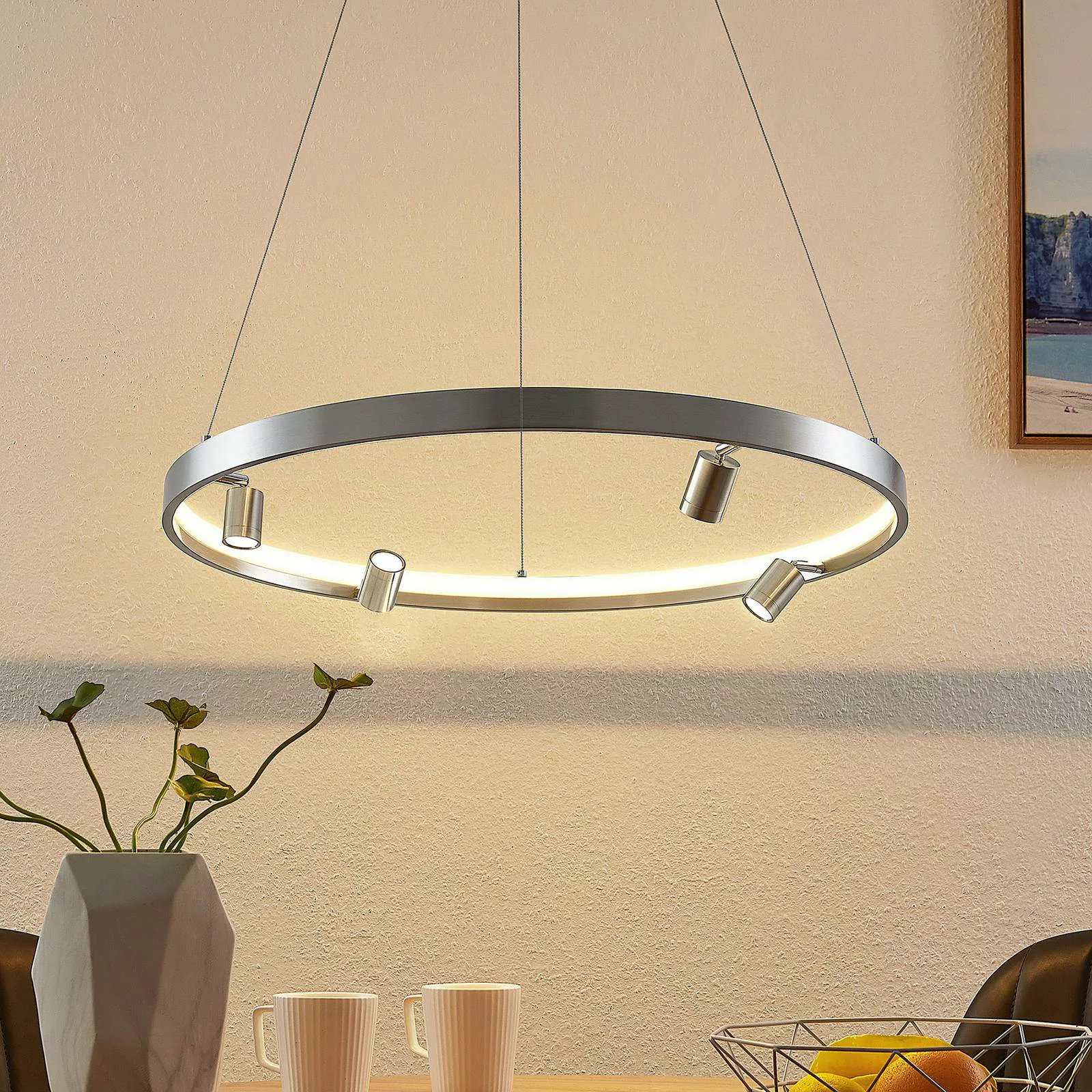Lucande Paliva LED-Hängeleuchte, 64 cm, nickel günstig online kaufen