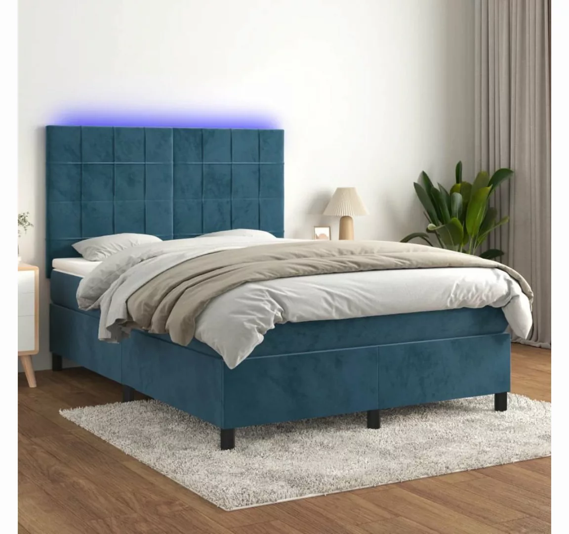 vidaXL Boxspringbett Boxspringbett mit Matratze & LED Samt (140 x 200 cm, B günstig online kaufen