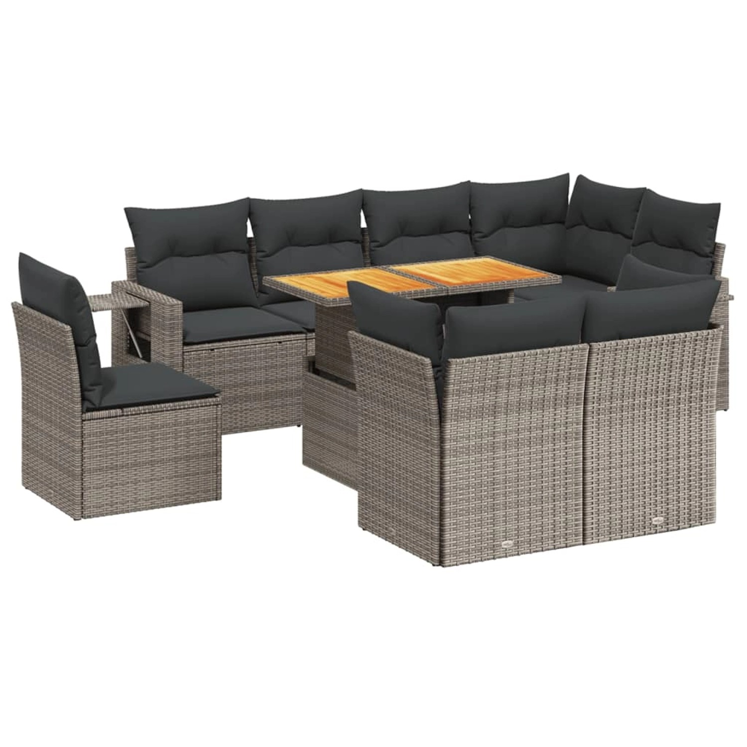 vidaXL 9-Tlg Garten-Sofagarnitur mit Kissen Grau Poly Rattan 3271851 günstig online kaufen