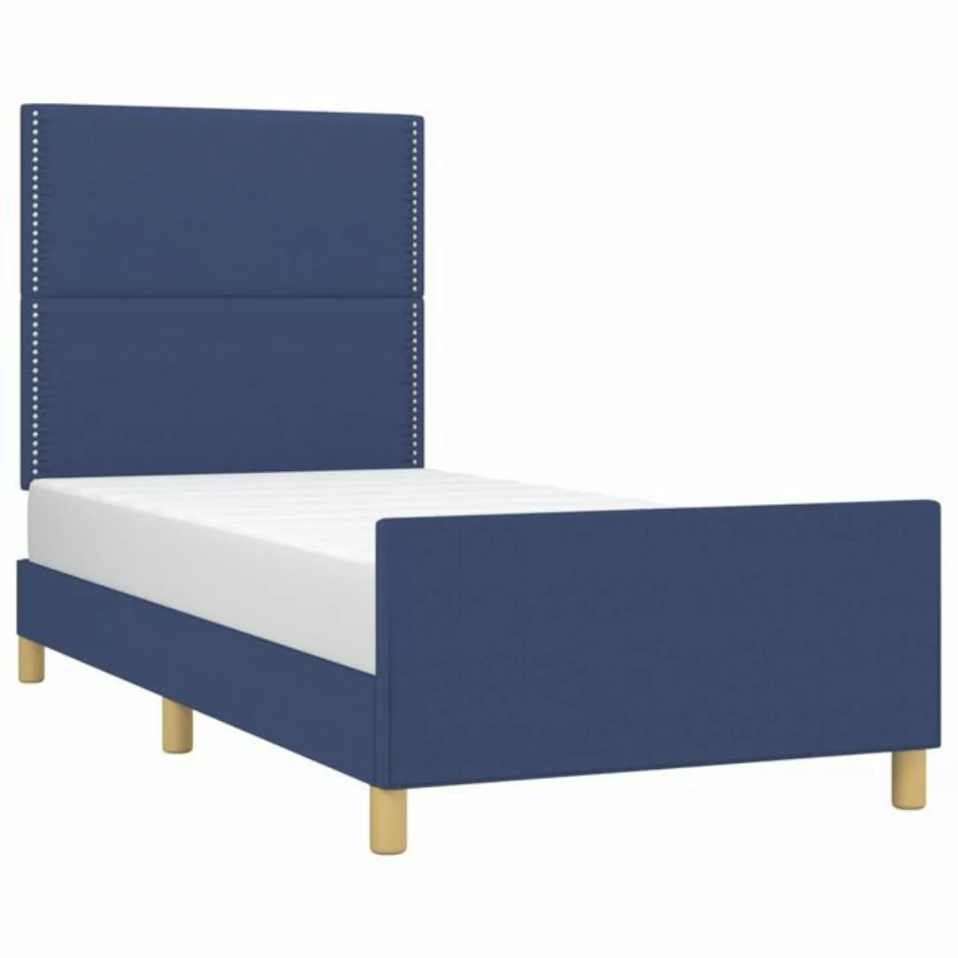 vidaXL Bett Bettgestell mit Kopfteil Blau 90x200 cm Stoff günstig online kaufen