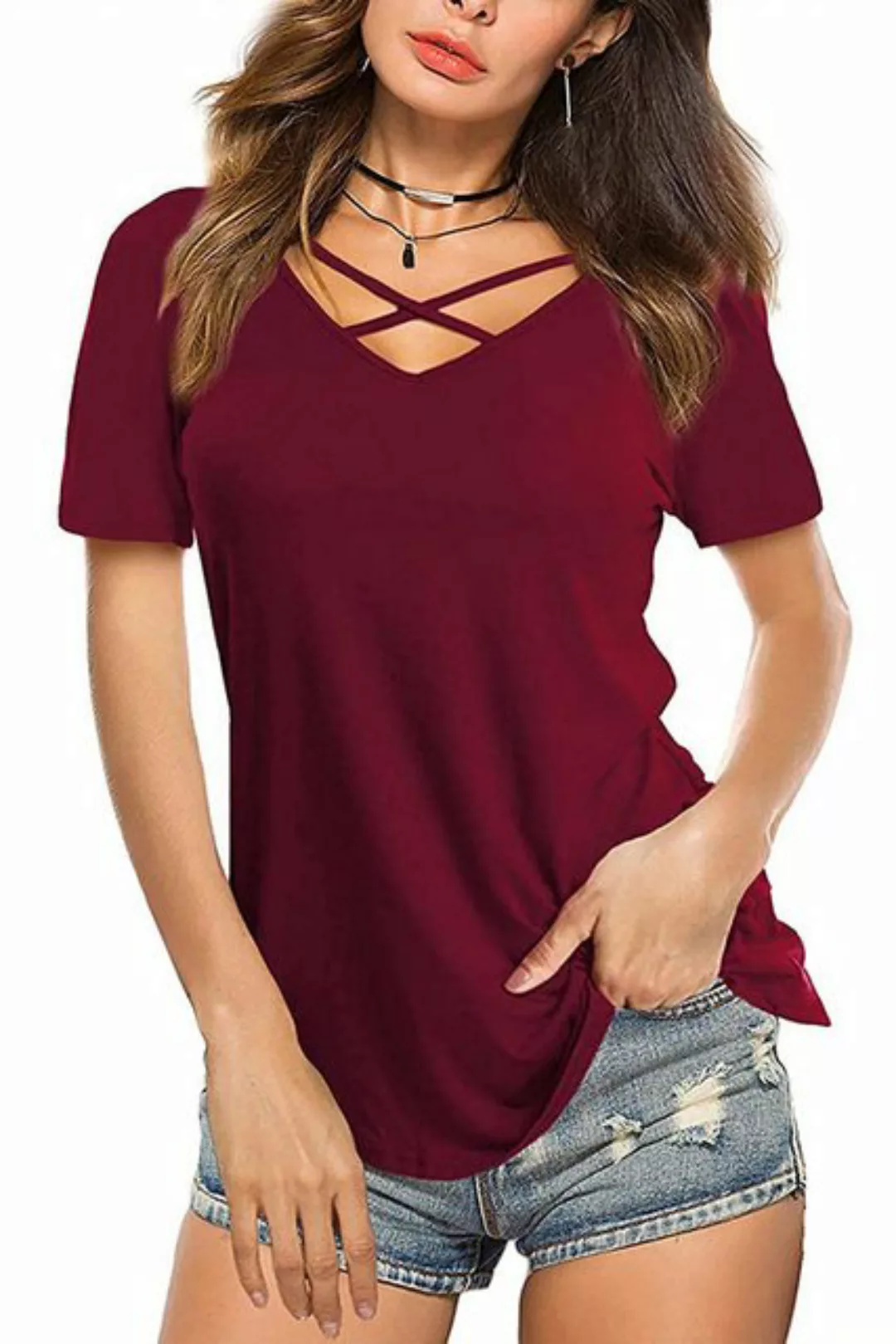 Orient Phoenix Shirtbluse Damen-Oberteile,lässig,V-Ausschnitt,kurze,Criss-C günstig online kaufen