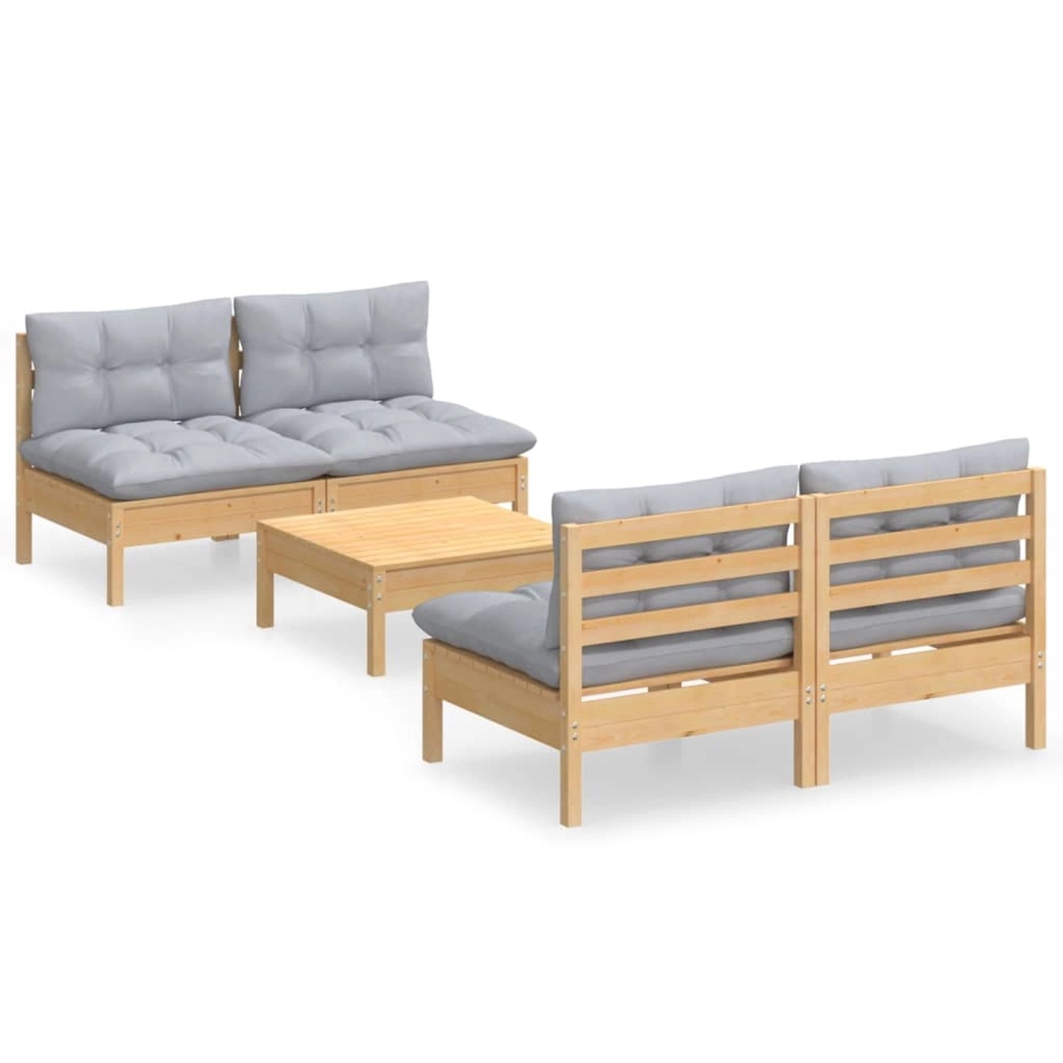 vidaXL 5-Tlg Garten-Lounge-Set mit Grauen Kissen Kiefernholz 3096003 günstig online kaufen