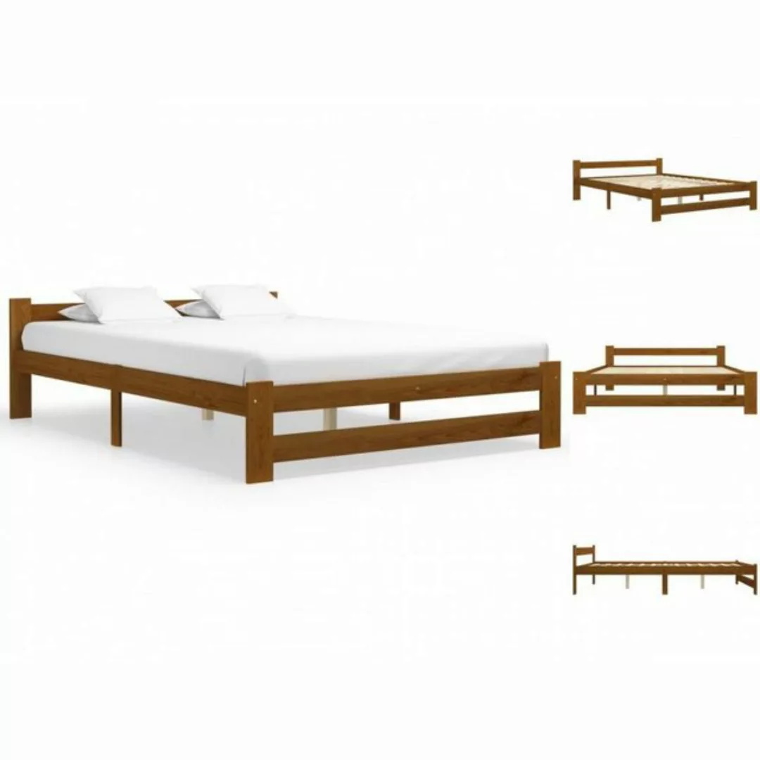 vidaXL Bettgestell Massivholzbett Honigbraun Kiefer 160x200 cm Doppelbett B günstig online kaufen