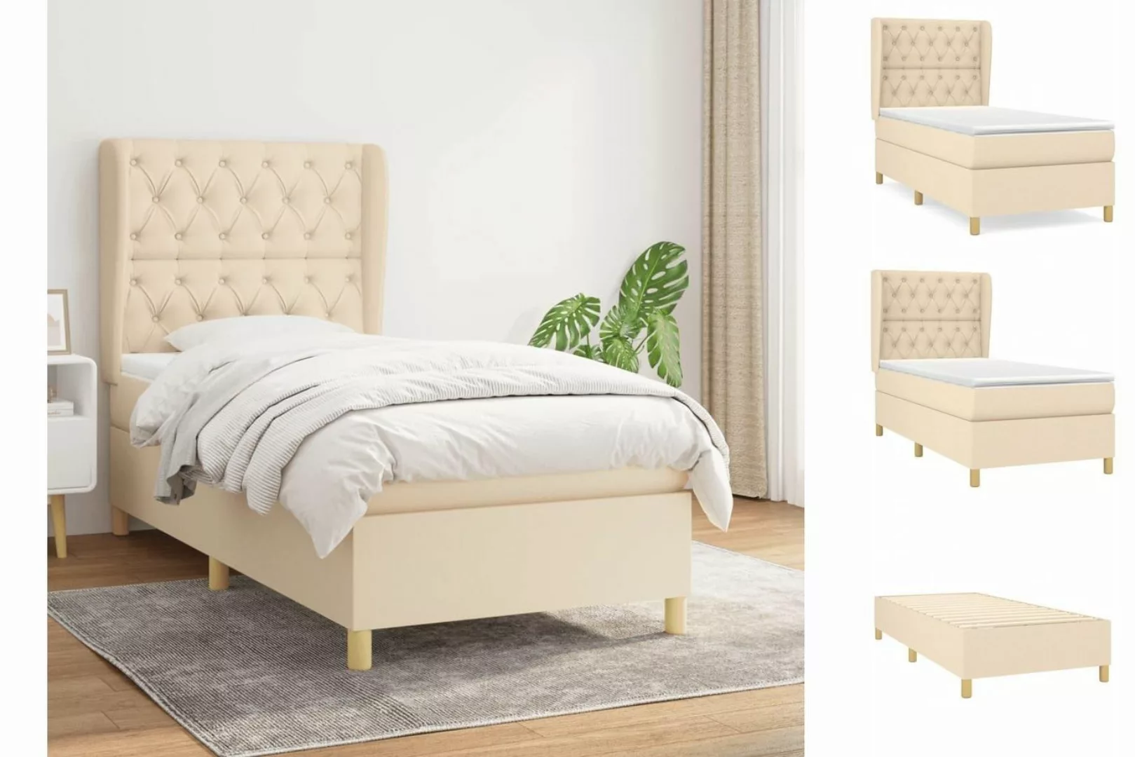 vidaXL Bettgestell Boxspringbett mit Matratze Creme 80x200 cm Stoff Bett Be günstig online kaufen