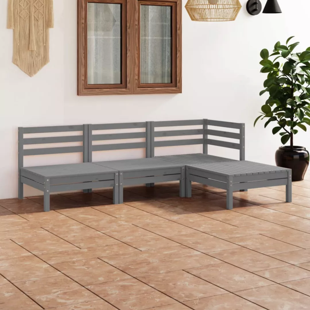 4-tlg. Garten-lounge-set Massivholz Kiefer Grau günstig online kaufen