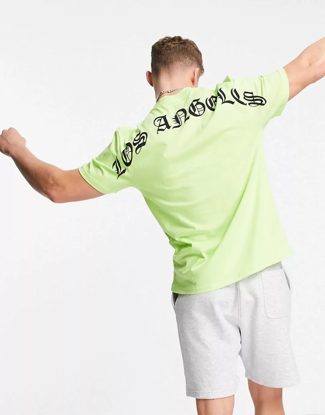 River Island – T-Shirt in Neongrün mit „LA“-Print hinten günstig online kaufen