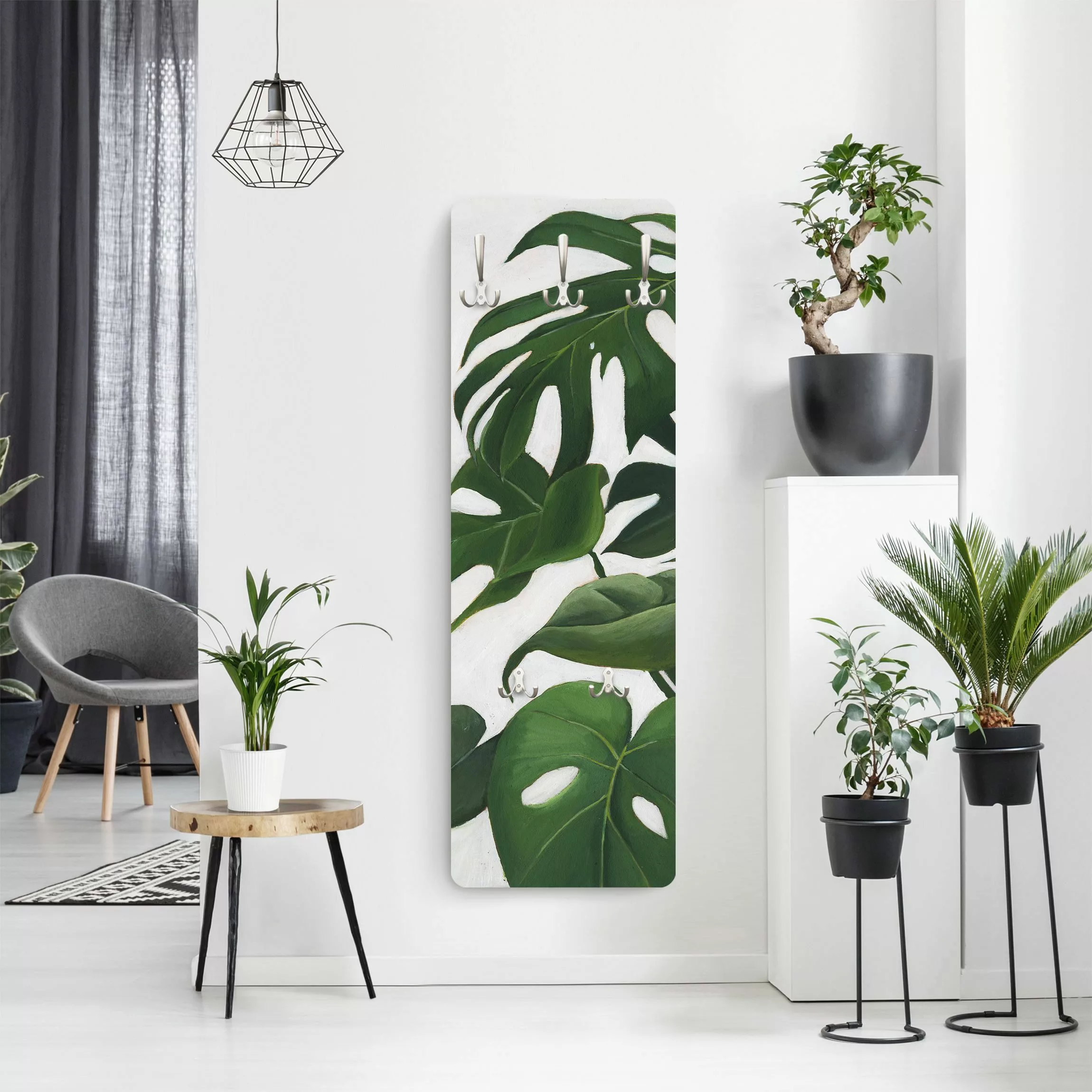 Wandgarderobe Holzpaneel Blumen Lieblingspflanzen - Monstera günstig online kaufen