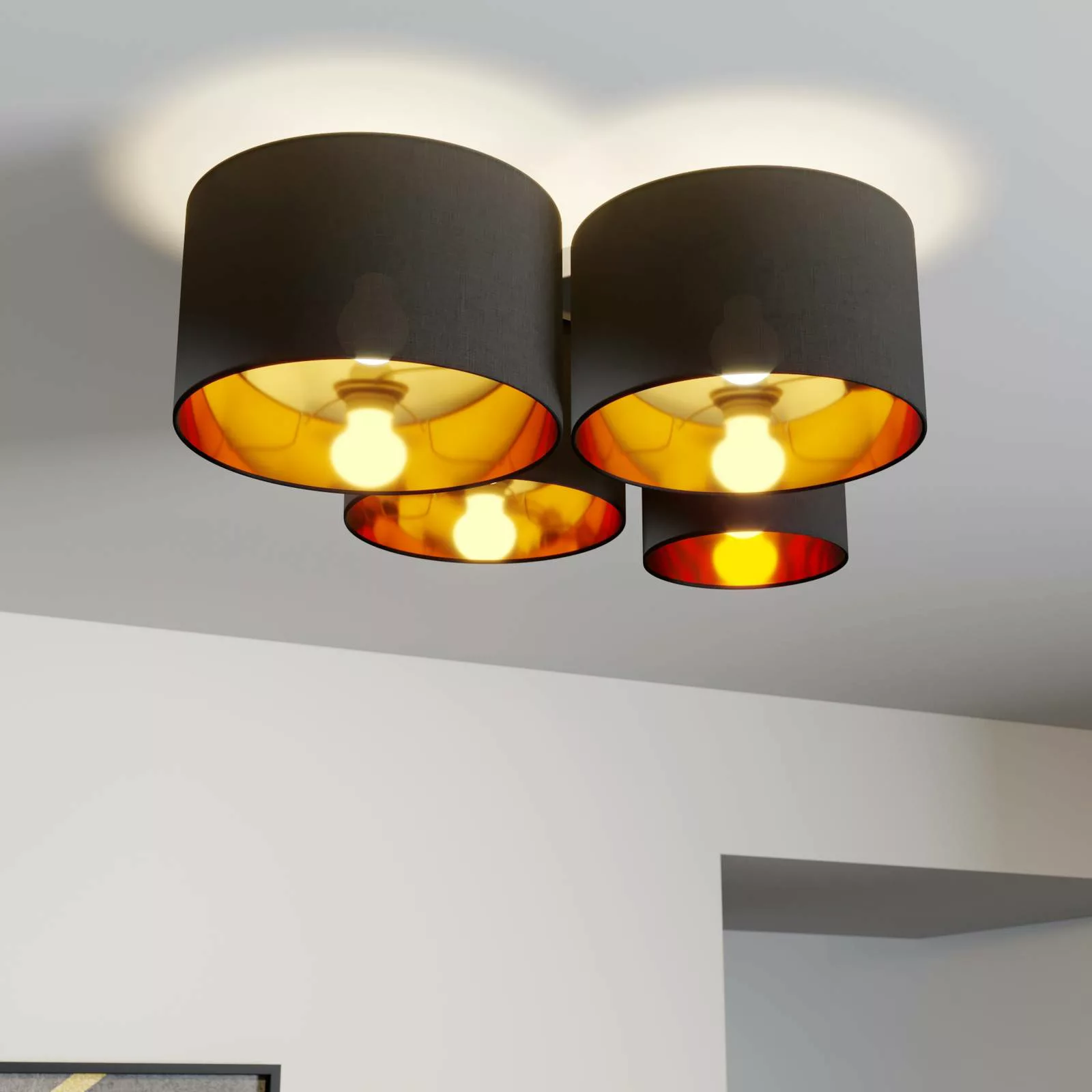 Lindby Laurenz Deckenlampe, 4-fl., schwarz-gold günstig online kaufen