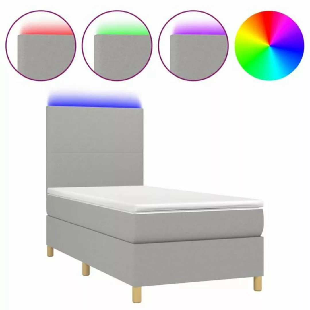 vidaXL Bettgestell Boxspringbett mit Matratze LED Hellgrau 80x200 cm Stoff günstig online kaufen