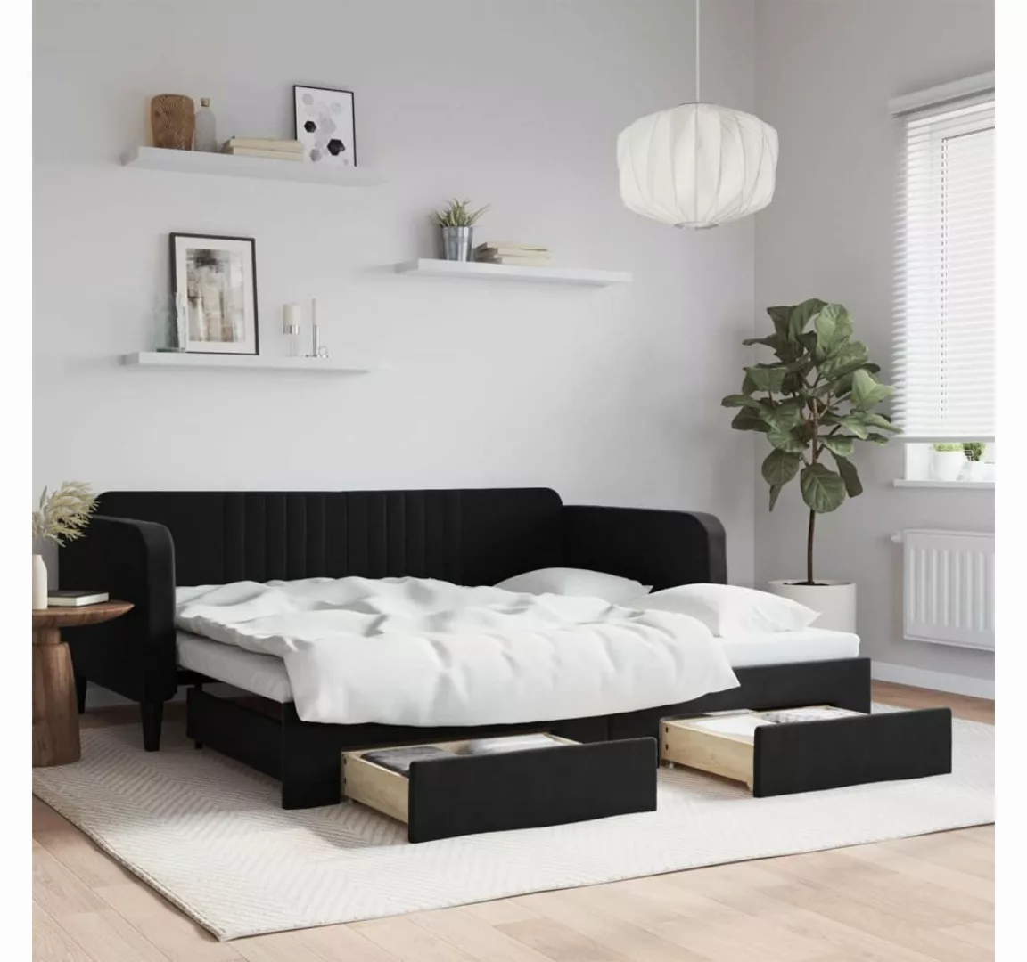 vidaXL Gästebett Gästebett Tagesbett Ausziehbar mit Schubladen Schwarz 90x1 günstig online kaufen