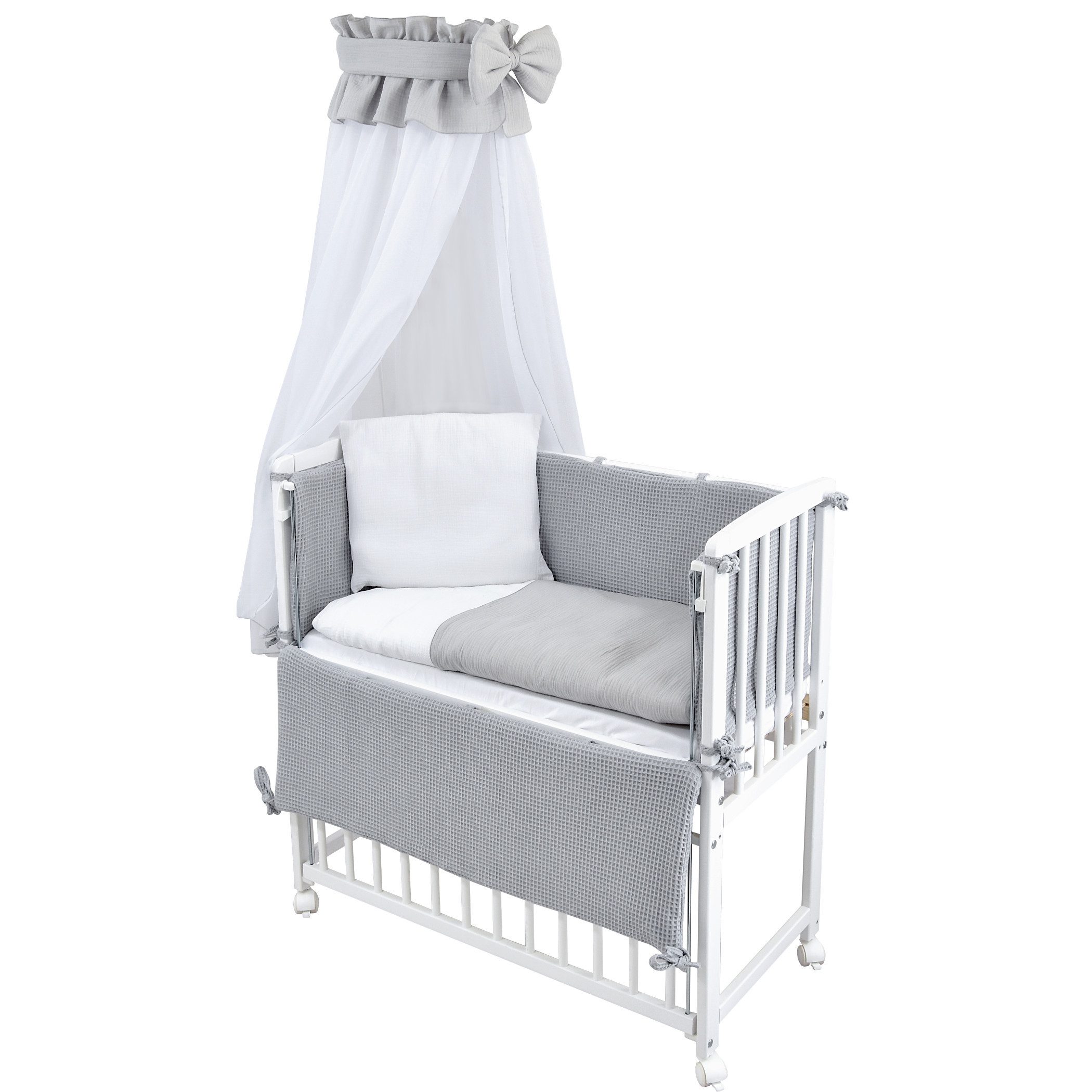 Baby-Delux Beistellbett Babybett Waffelpique Musselin Grau, günstig online kaufen