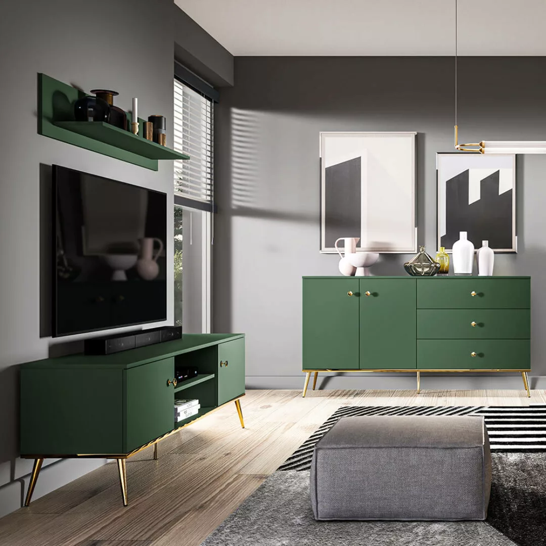 Wohnzimmermöbel grün FASANO-131, modern, 3-teilig mit TV-Lowboard günstig online kaufen
