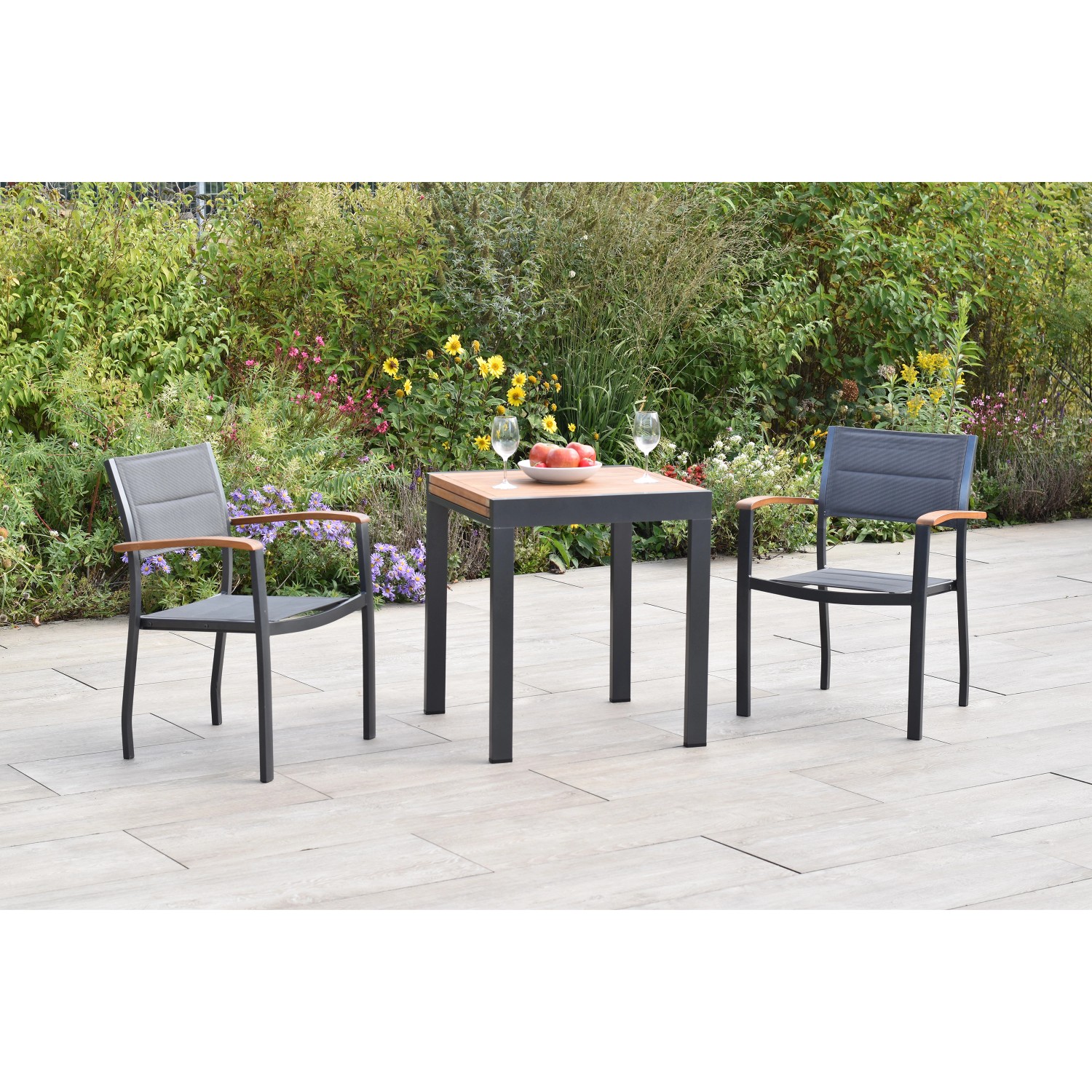 Merxx Paxos Set 3-tlg. 2 Stapelsessel Balkon-Tisch Ausziehbar günstig online kaufen