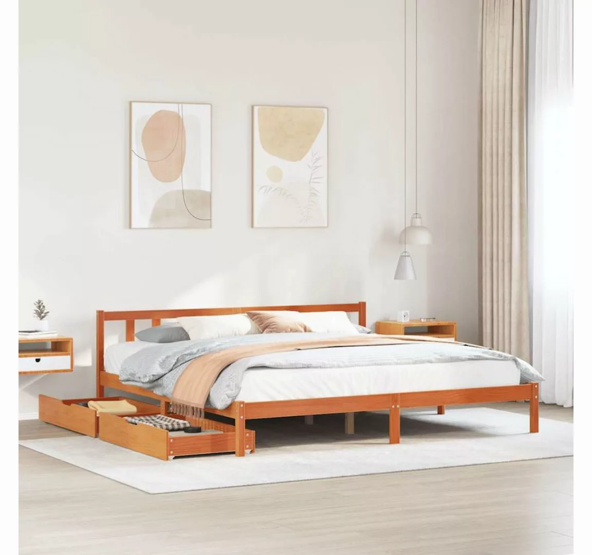 vidaXL Bett, Massivholzbett ohne Matratze Wachsbraun 200x200 Kiefernholz günstig online kaufen