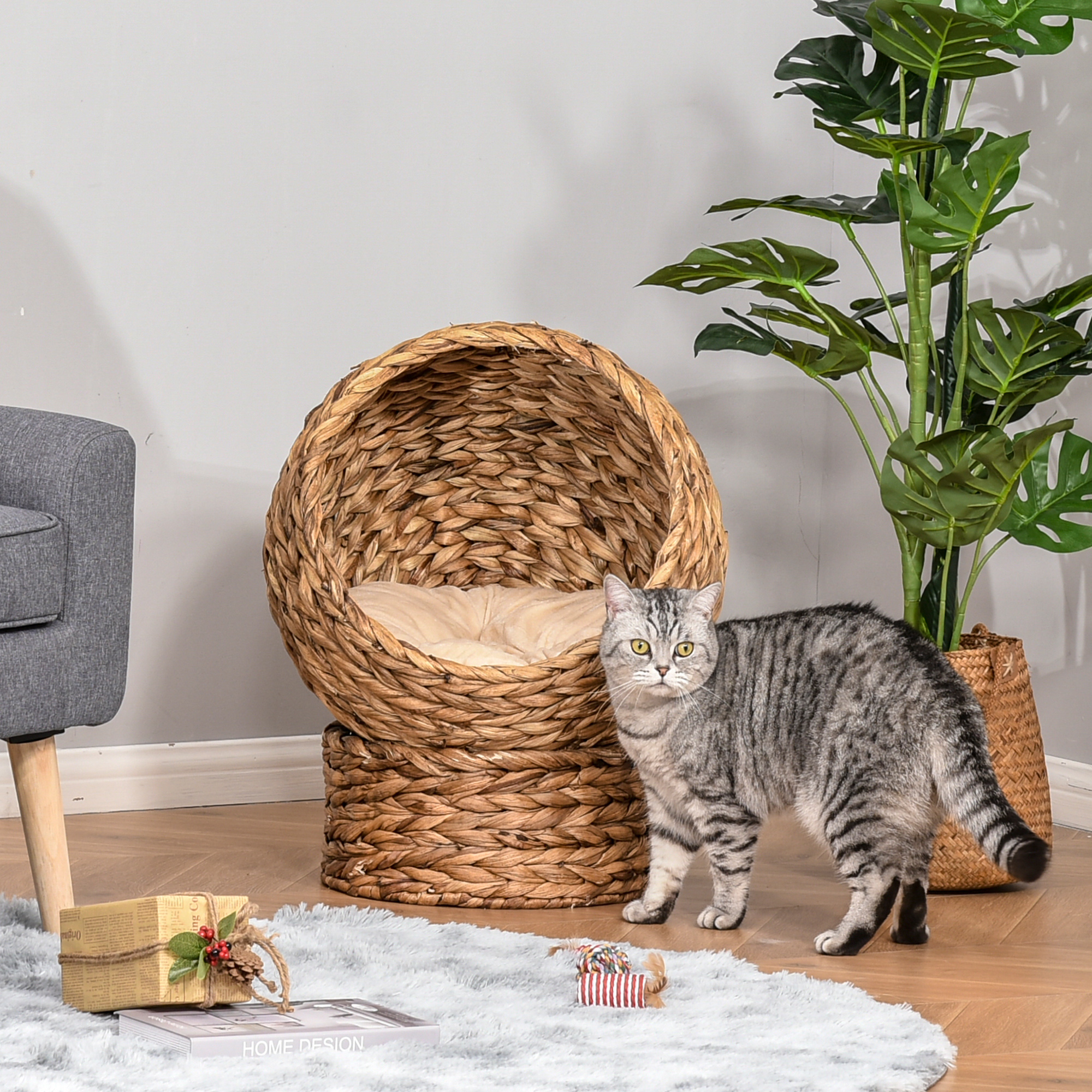 PawHut Rattan Katzenhöhle Katzenbett mit Kissen aus Wasserhyazinthe 50x42x6 günstig online kaufen