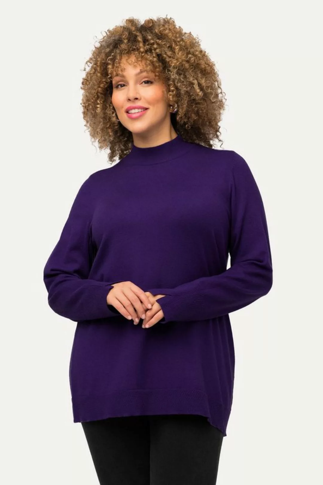 Ulla Popken Strickpullover Pullover Stehkragen Langarm Rippbündchen günstig online kaufen