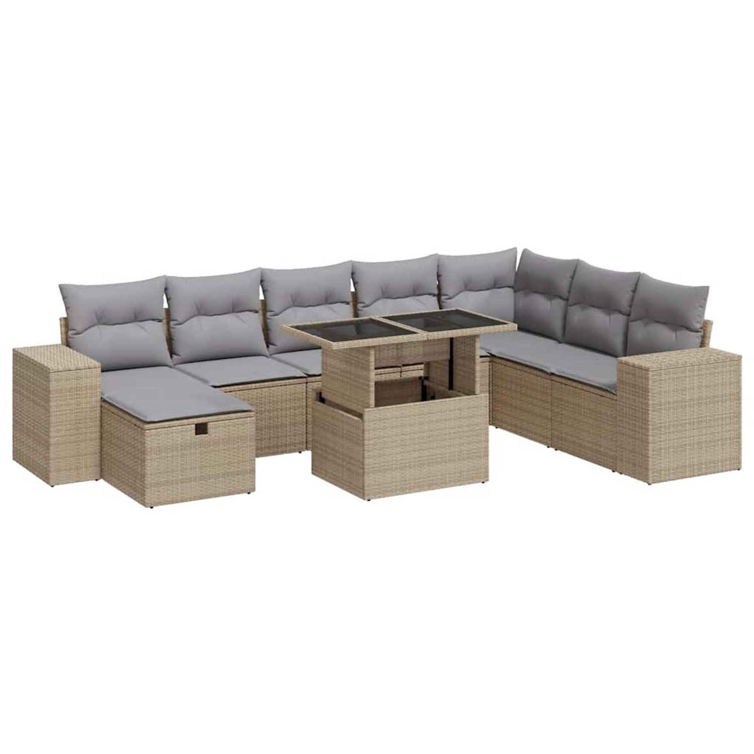 vidaXL 9-Tlg Garten-Sofagarnitur mit Kissen Beige Poly Rattan 3327959 günstig online kaufen