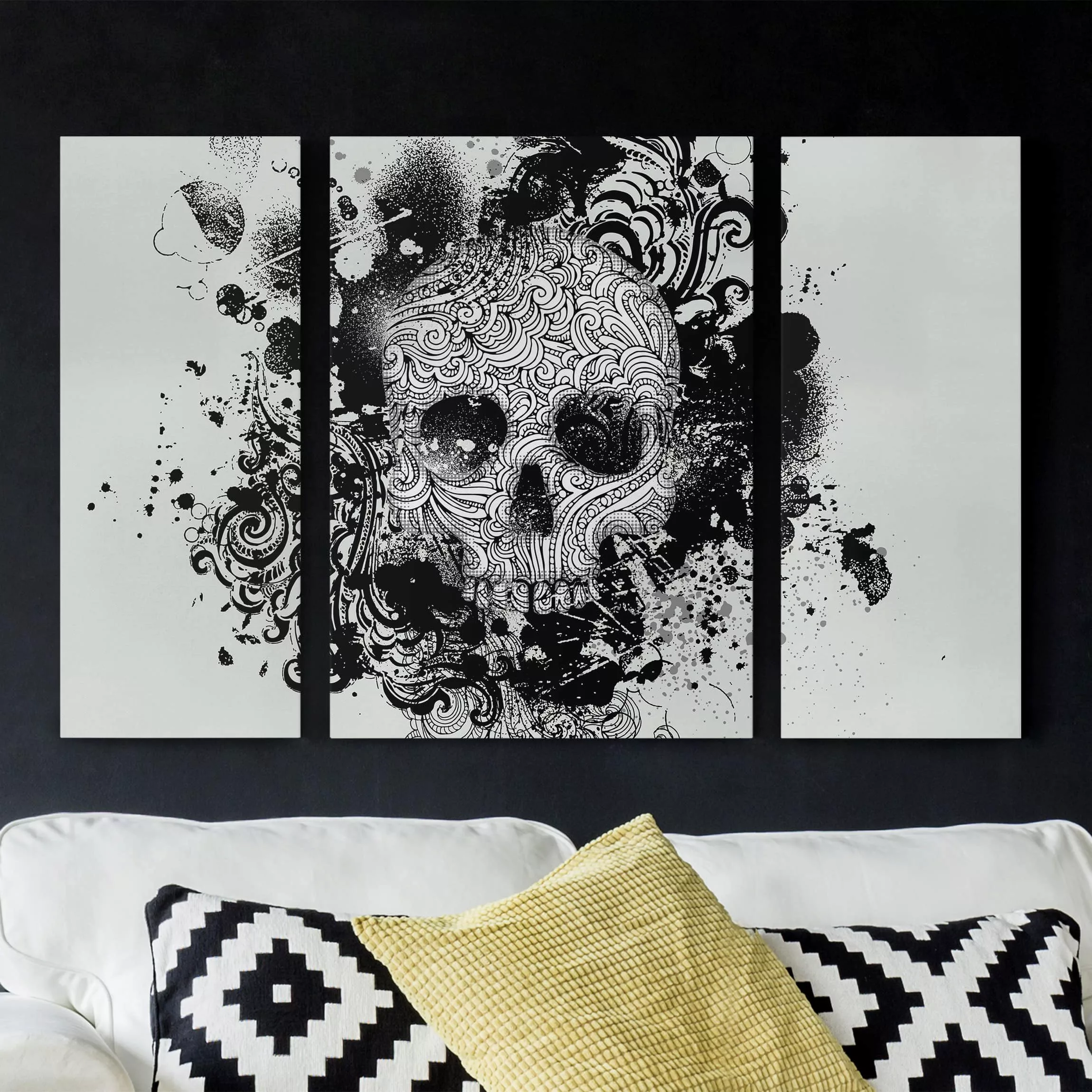 3-teiliges Leinwandbild - Querformat Skull günstig online kaufen