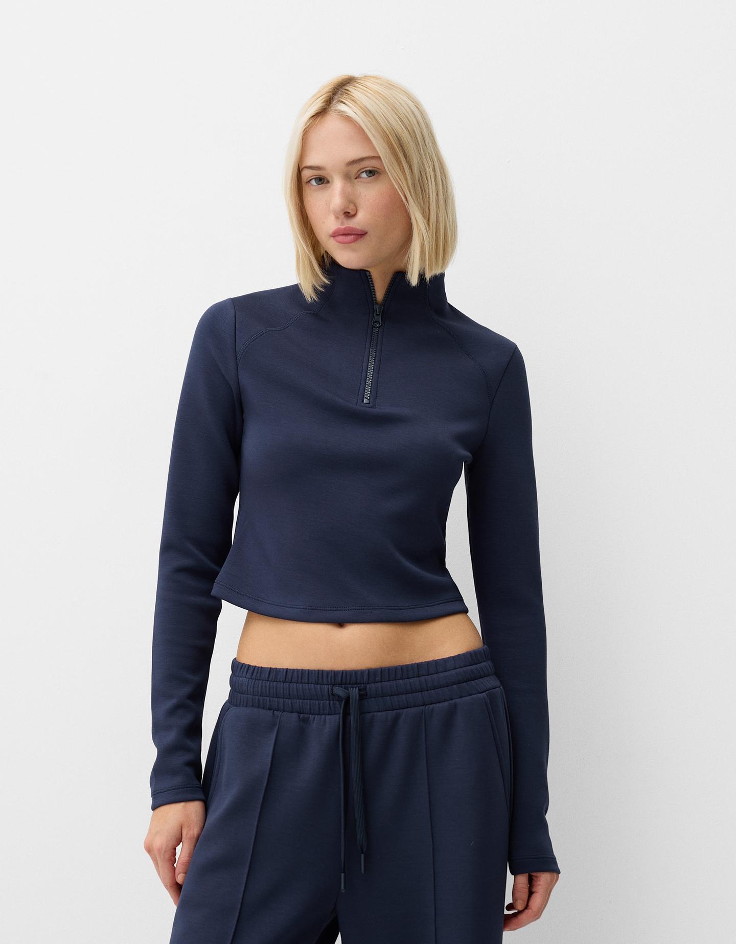 Bershka Soft Touch-Pullover Mit Reißverschluss Damen S Marinenblau günstig online kaufen