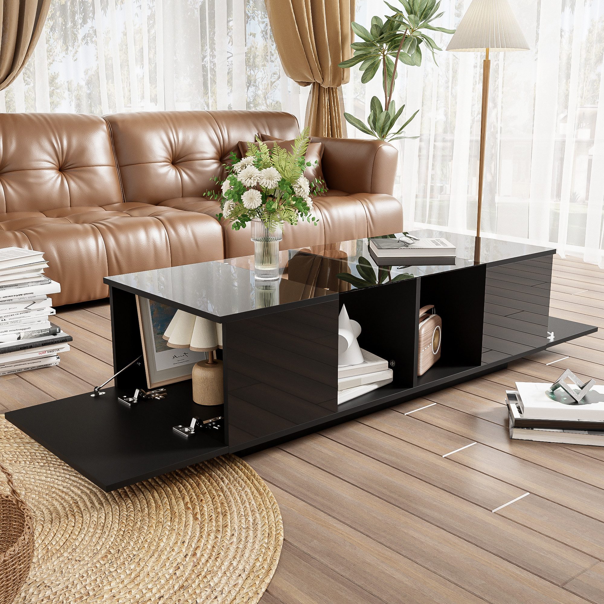 STILVORA Couchtisch schwarz,120x50cm Wohnzimmertisch mit LED-Beleuchtung,Ho günstig online kaufen