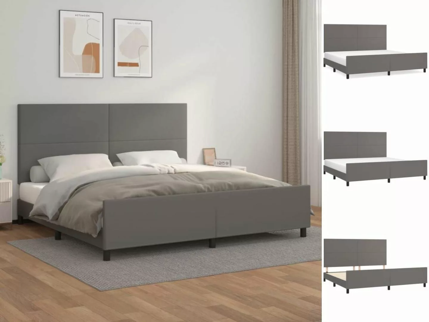 vidaXL Bettgestell Bettrahmen mit Kopfteil Grau 200x200 cm Kunstleder Bett günstig online kaufen