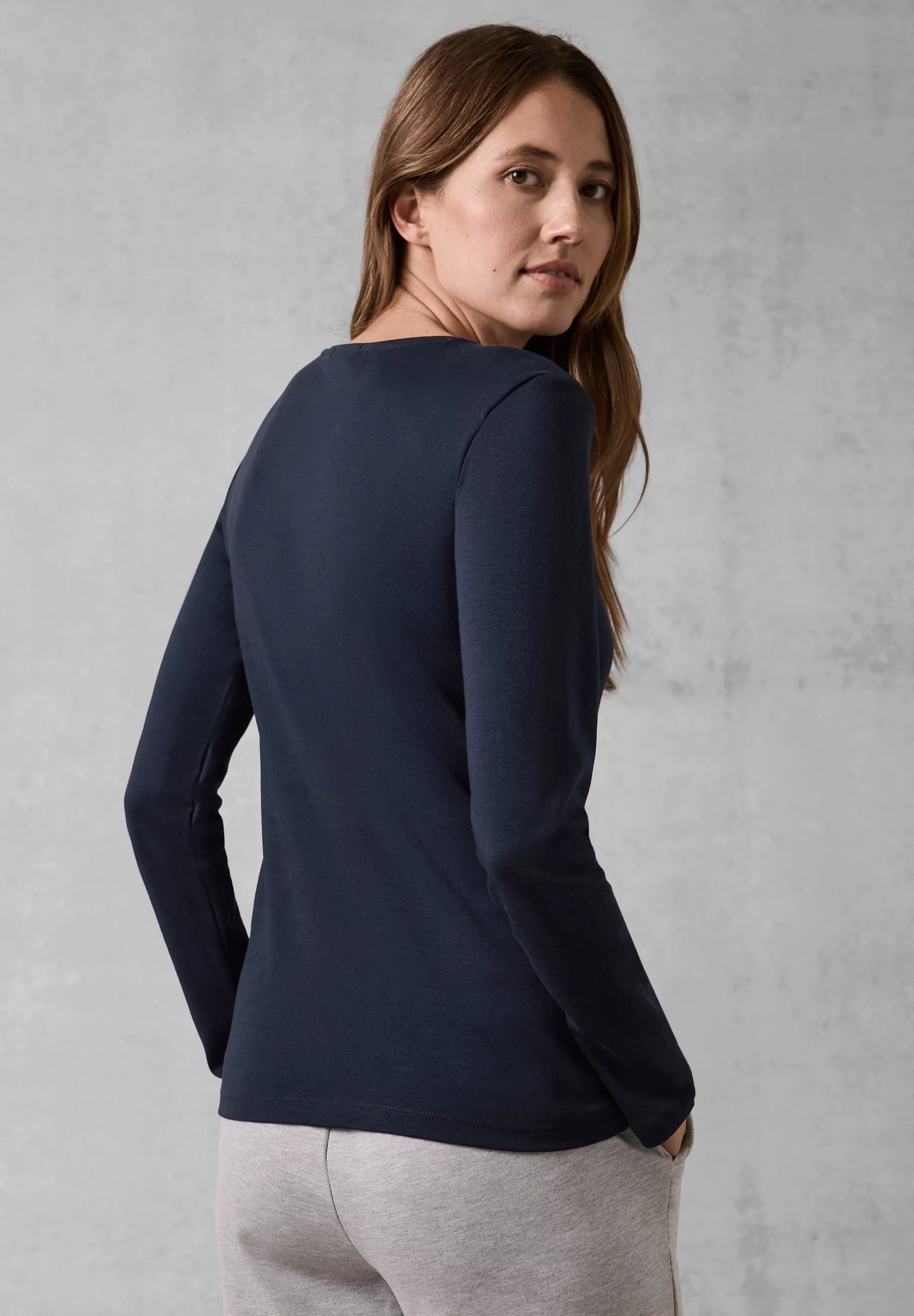 Cecil Langarmshirt Cecil Basic Shirt Pia in Universal Blue (1-tlg) Nicht Vo günstig online kaufen