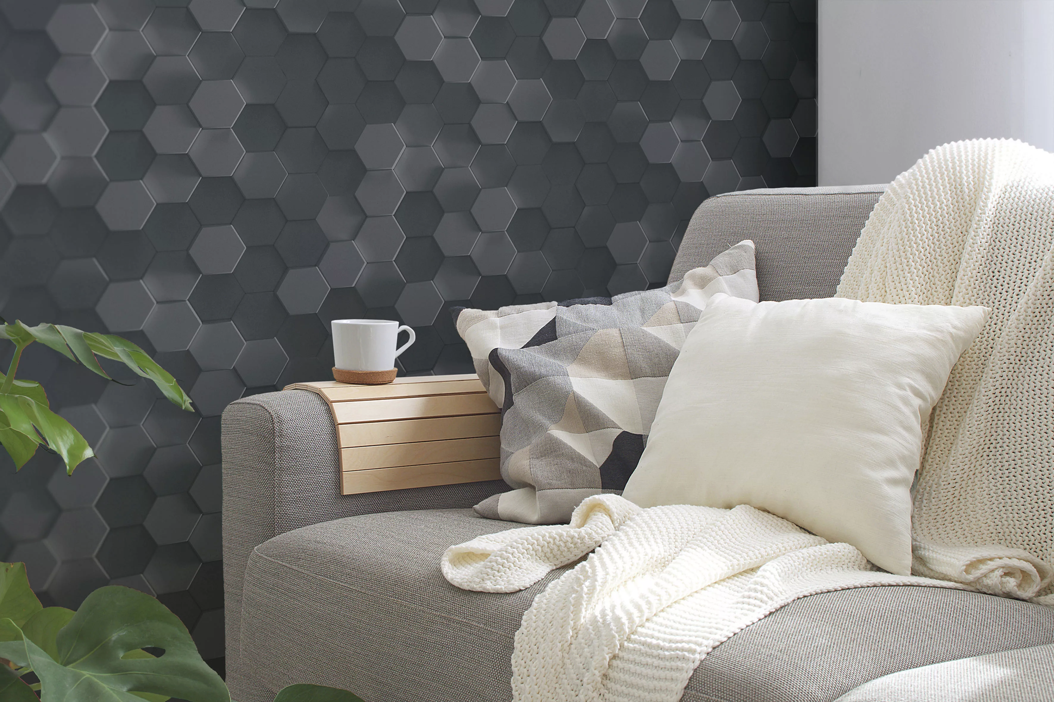Bricoflor 3D Tapete anthrazit Ideal für Büro und Schlafzimmer Hexagon Tapet günstig online kaufen