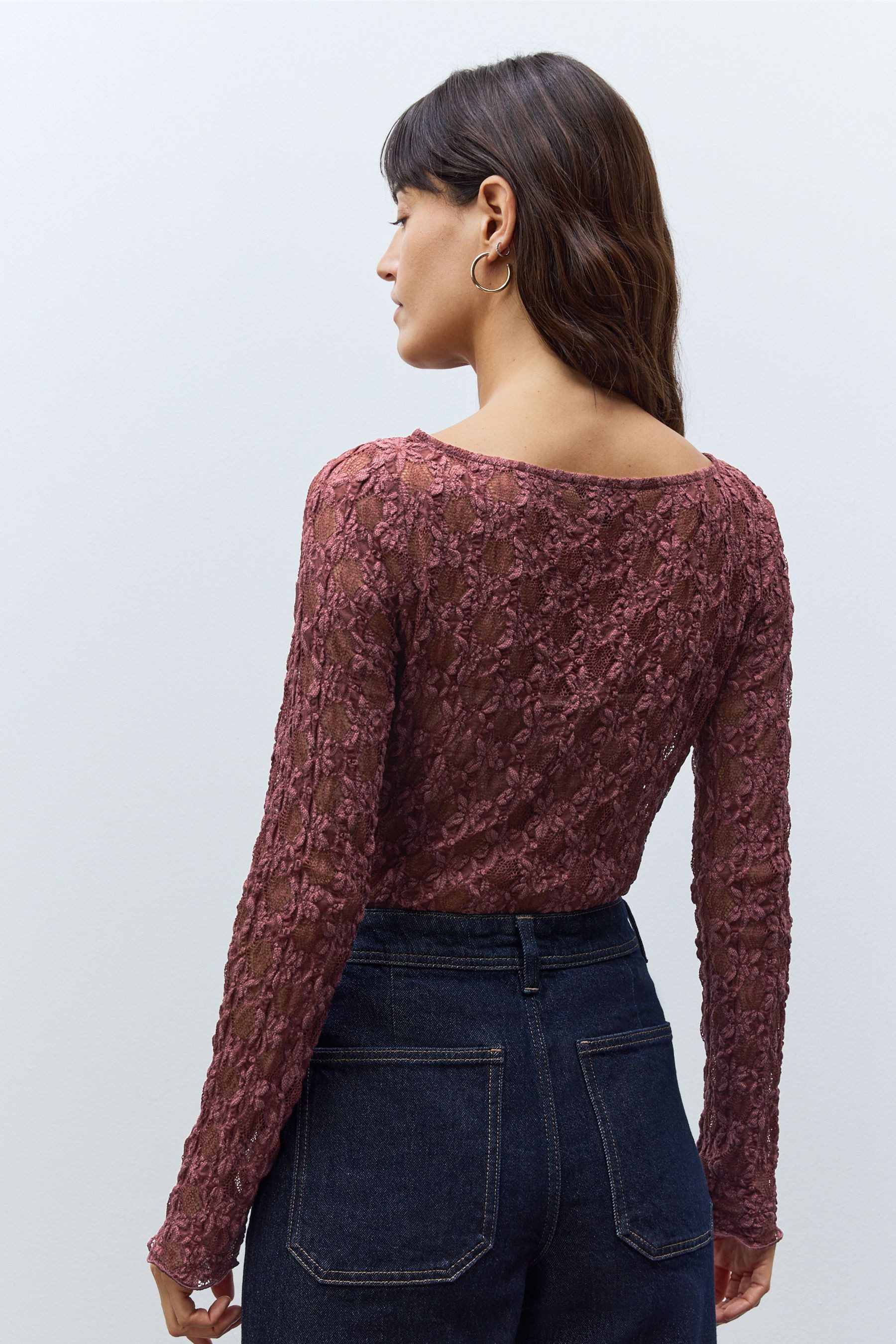 Next Langarmshirt Strukturiertes Langarm-Oberteil mit Blumenspitze günstig online kaufen
