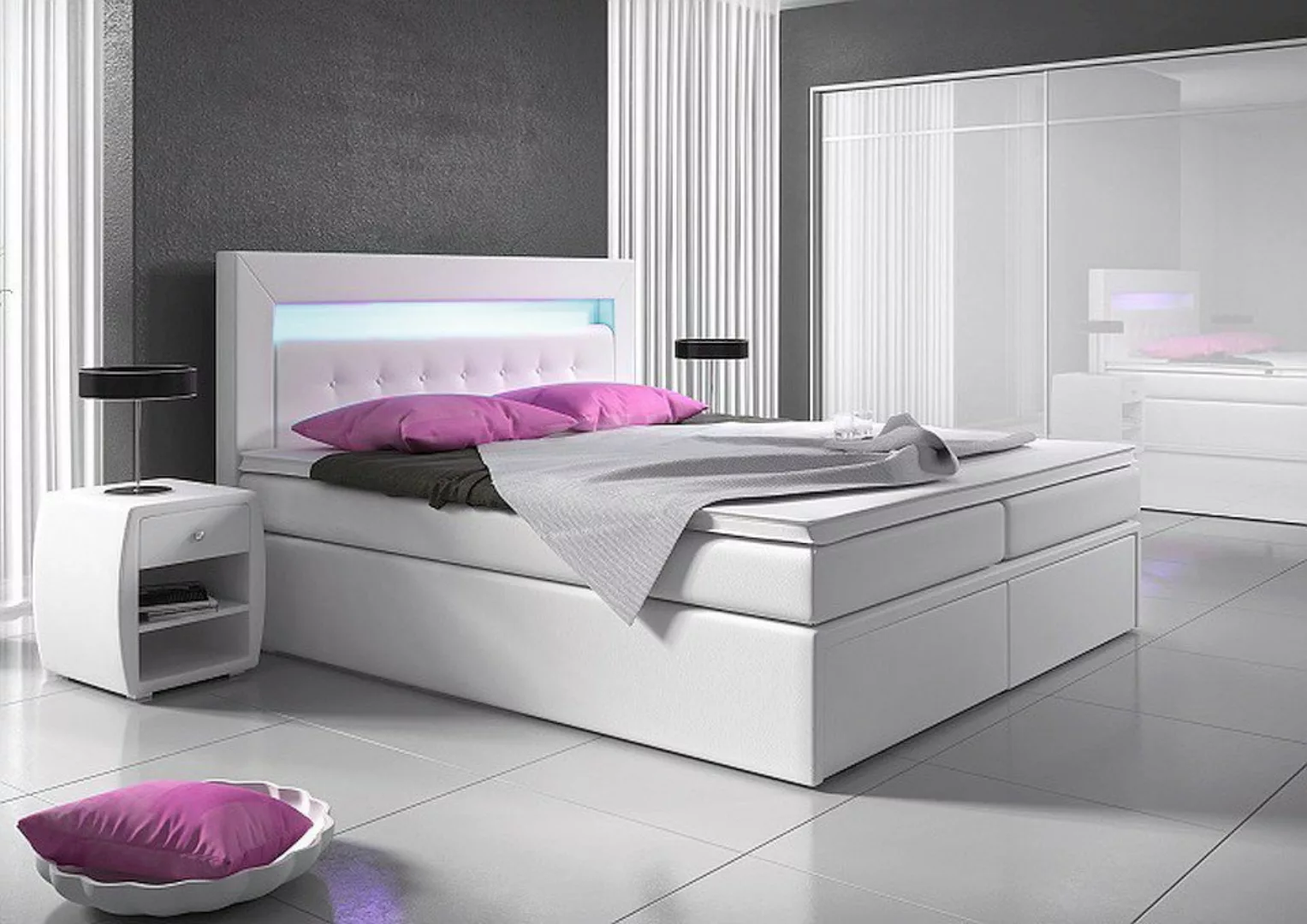 Möbel für Dich Boxspringbett Milano2 mit hochklappbaren Bettkästen, mit LED günstig online kaufen