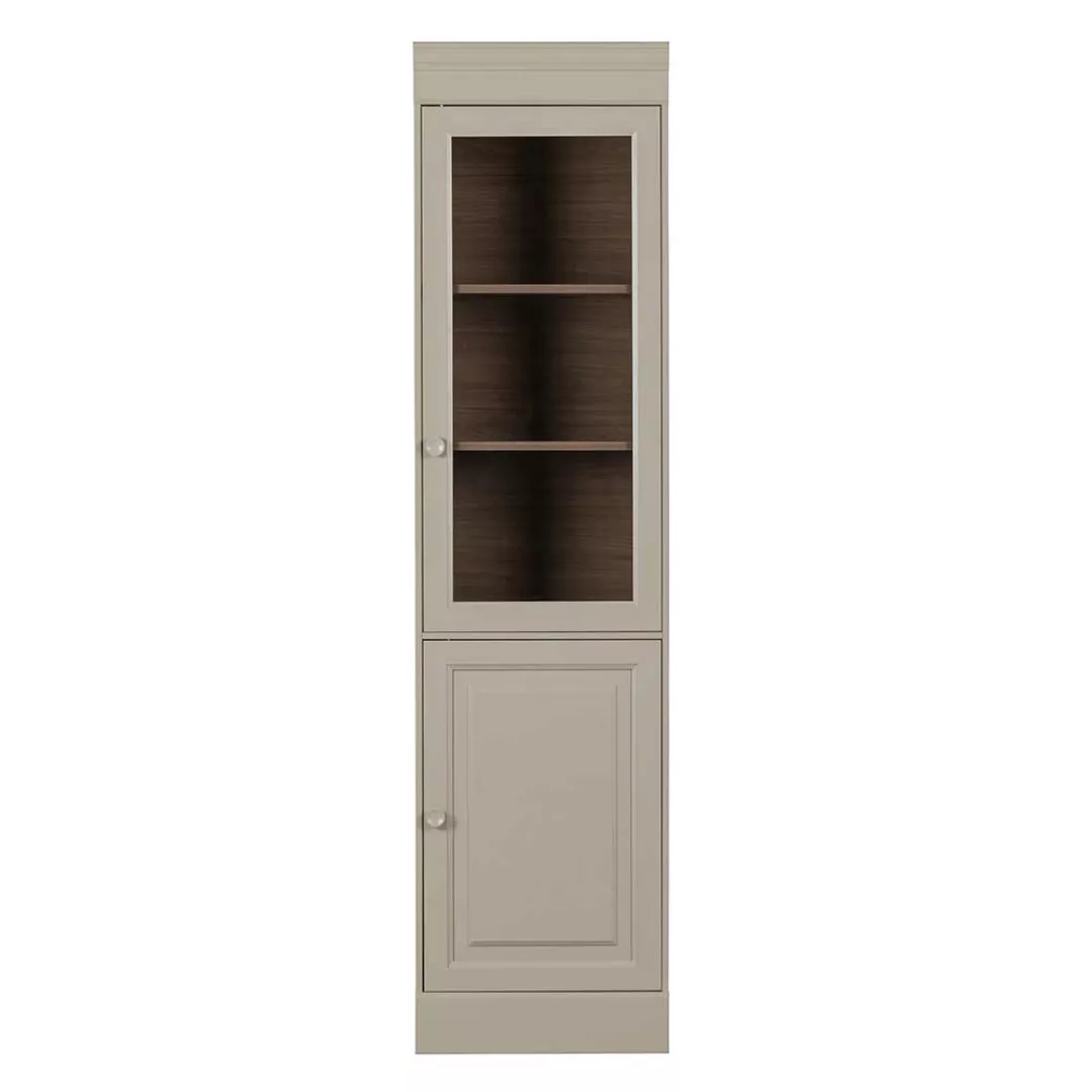 Schrank Vitrine modern in Hellgrau und Braun 215 cm hoch günstig online kaufen