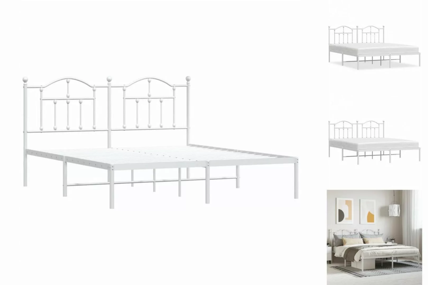 vidaXL Bettgestell Bettrahmen mit Kopfteil Metall Weiß 160x200 cm Bett Bett günstig online kaufen