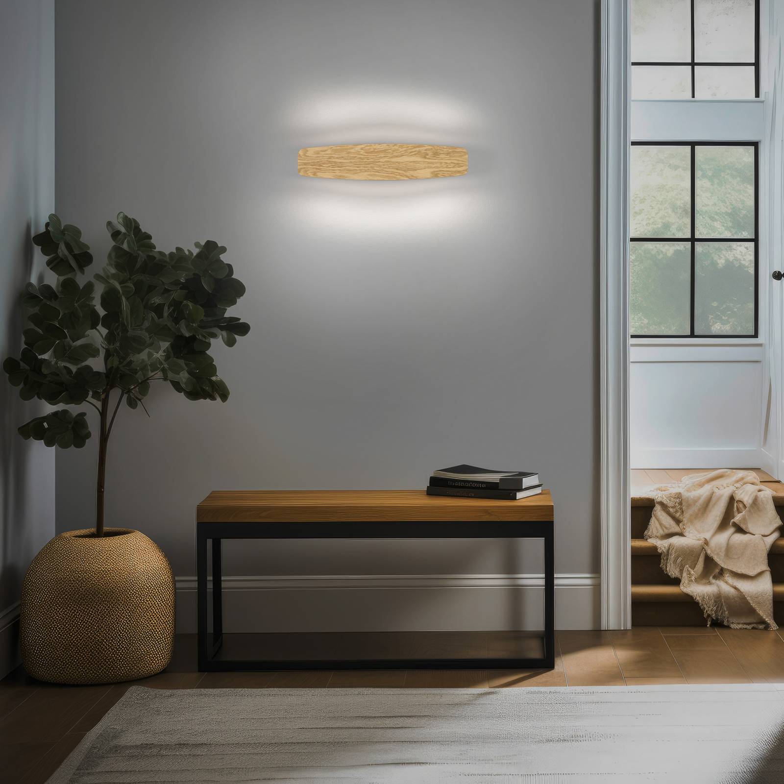 Quitani LED-Wandleuchte Persida, 48 cm lang, Eiche, 2.700 K günstig online kaufen