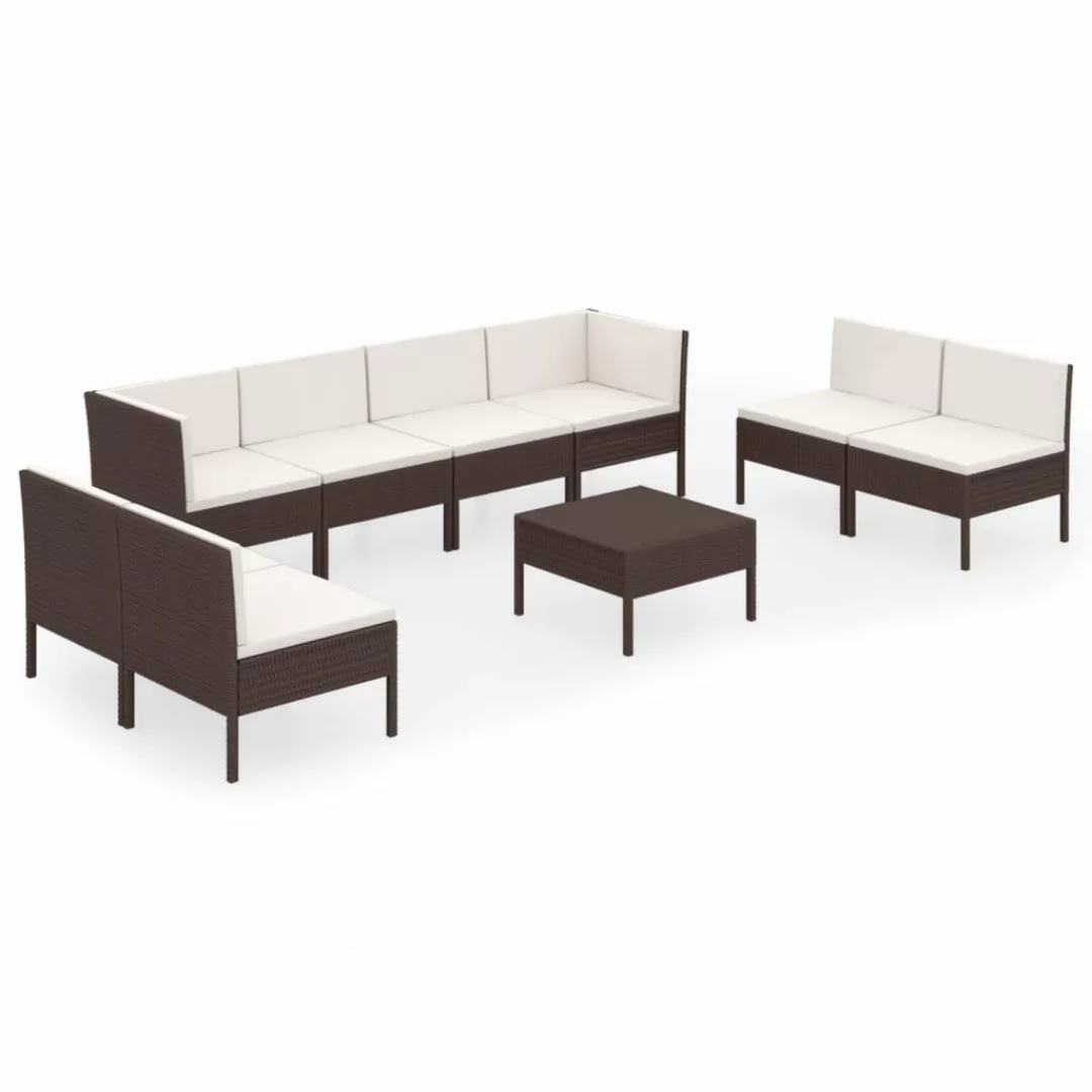 9-tlg. Garten-lounge-set Mit Auflagen Poly Rattan Braun günstig online kaufen