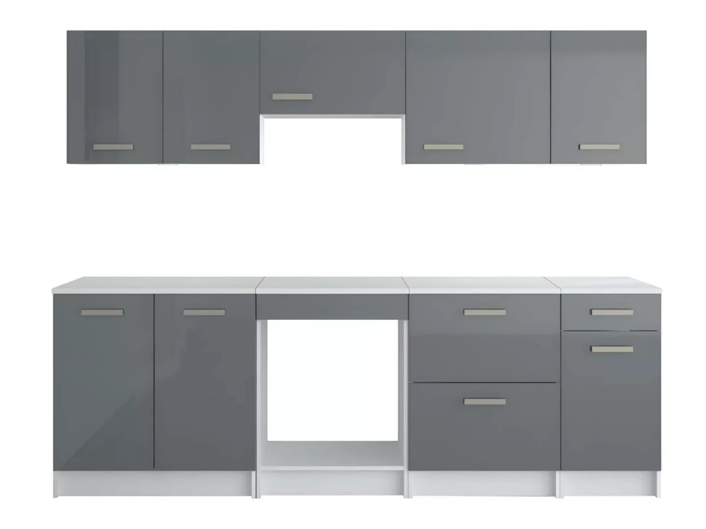 Küchenzeile - mit Arbeitsplatte  240 cm - Grau glänzend & Weiß - TRATTORIA günstig online kaufen