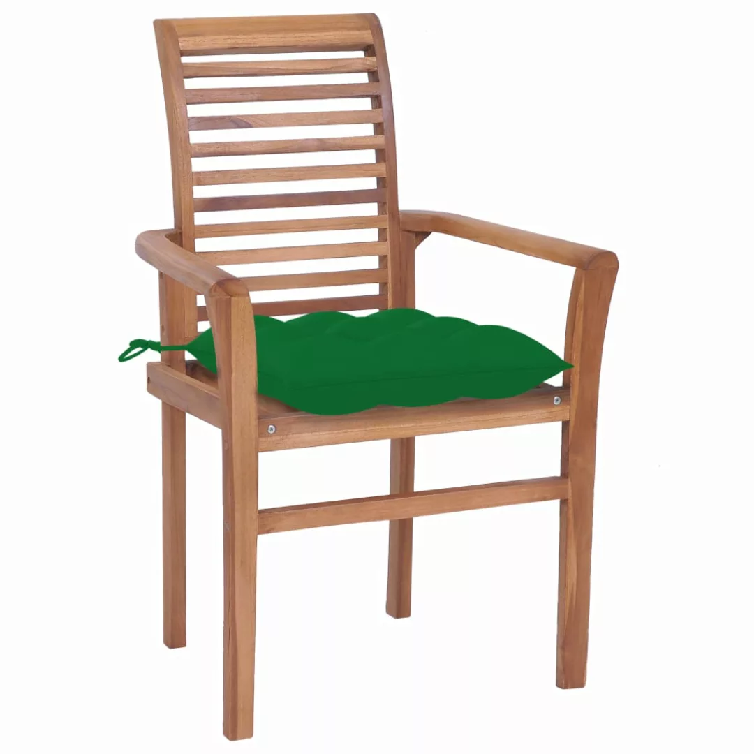 Essstühle 8 Stk. Mit Grünen Kissen Massivholz Teak günstig online kaufen