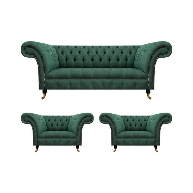 JVmoebel Chesterfield-Sofa Komplett Set 3tlg Wohnzimmer 2x Sessel mit Dreis günstig online kaufen