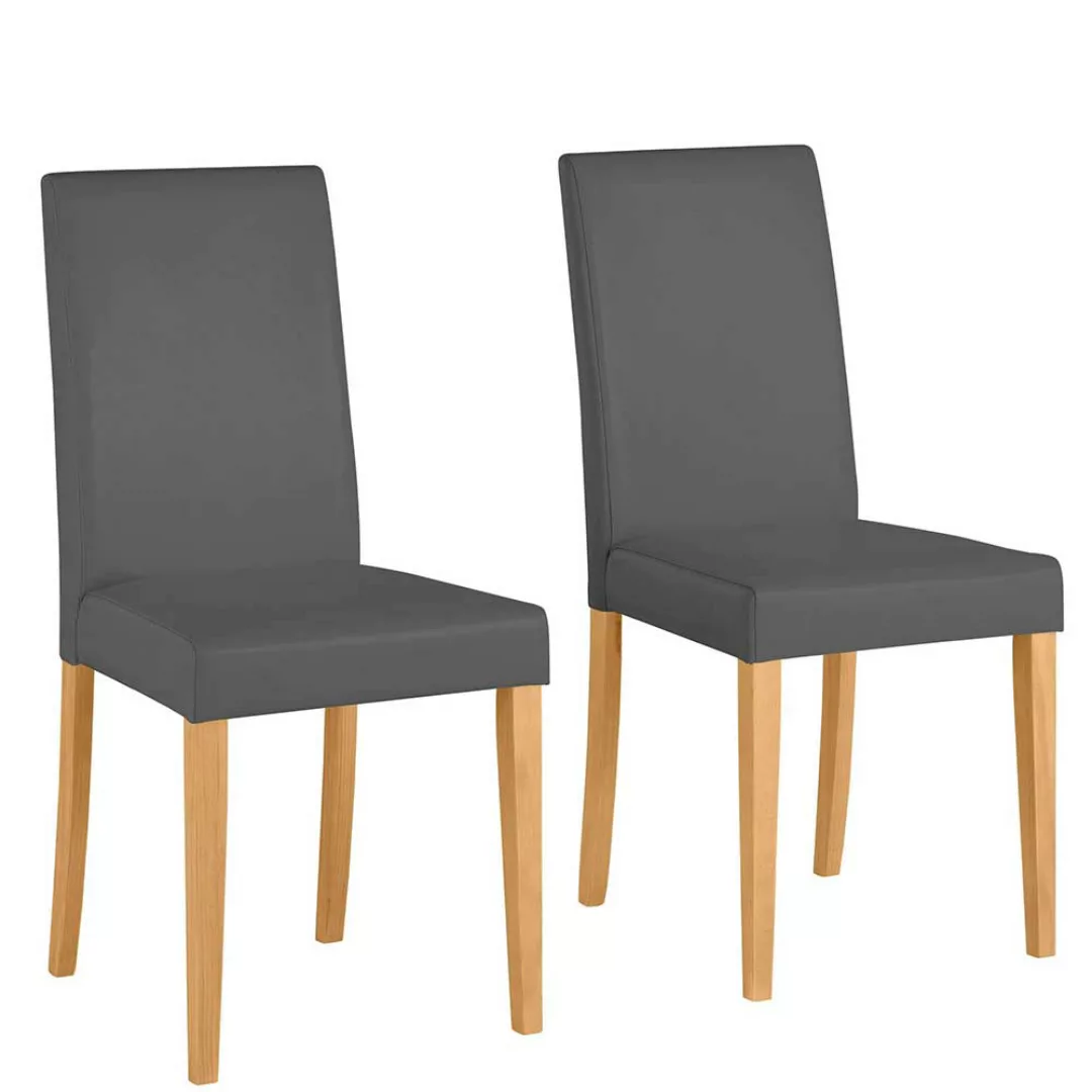 Küchen Stühle in Grau Kunstleder hoher Lehne (2er Set) günstig online kaufen