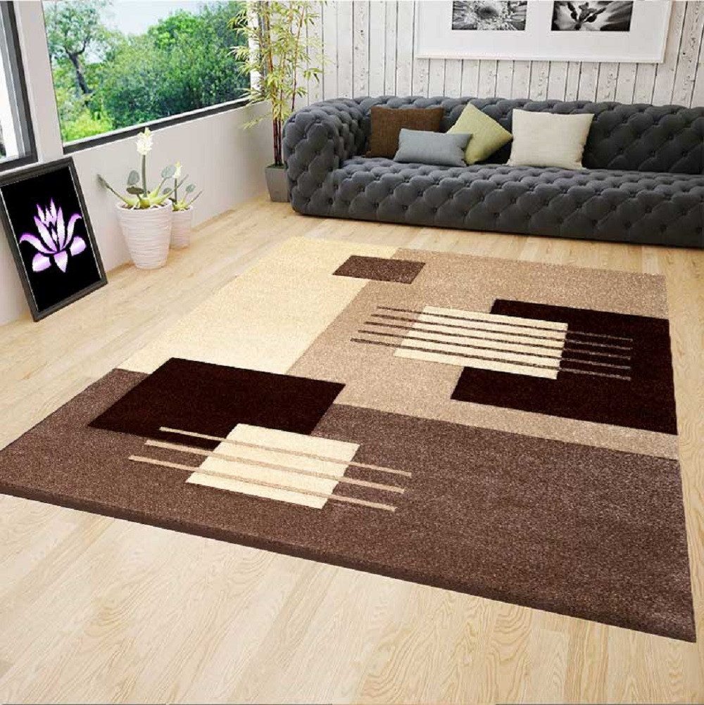 Vimoda Designteppich Teppich Kurzflor Wohnzimmer Beige, günstig online kaufen