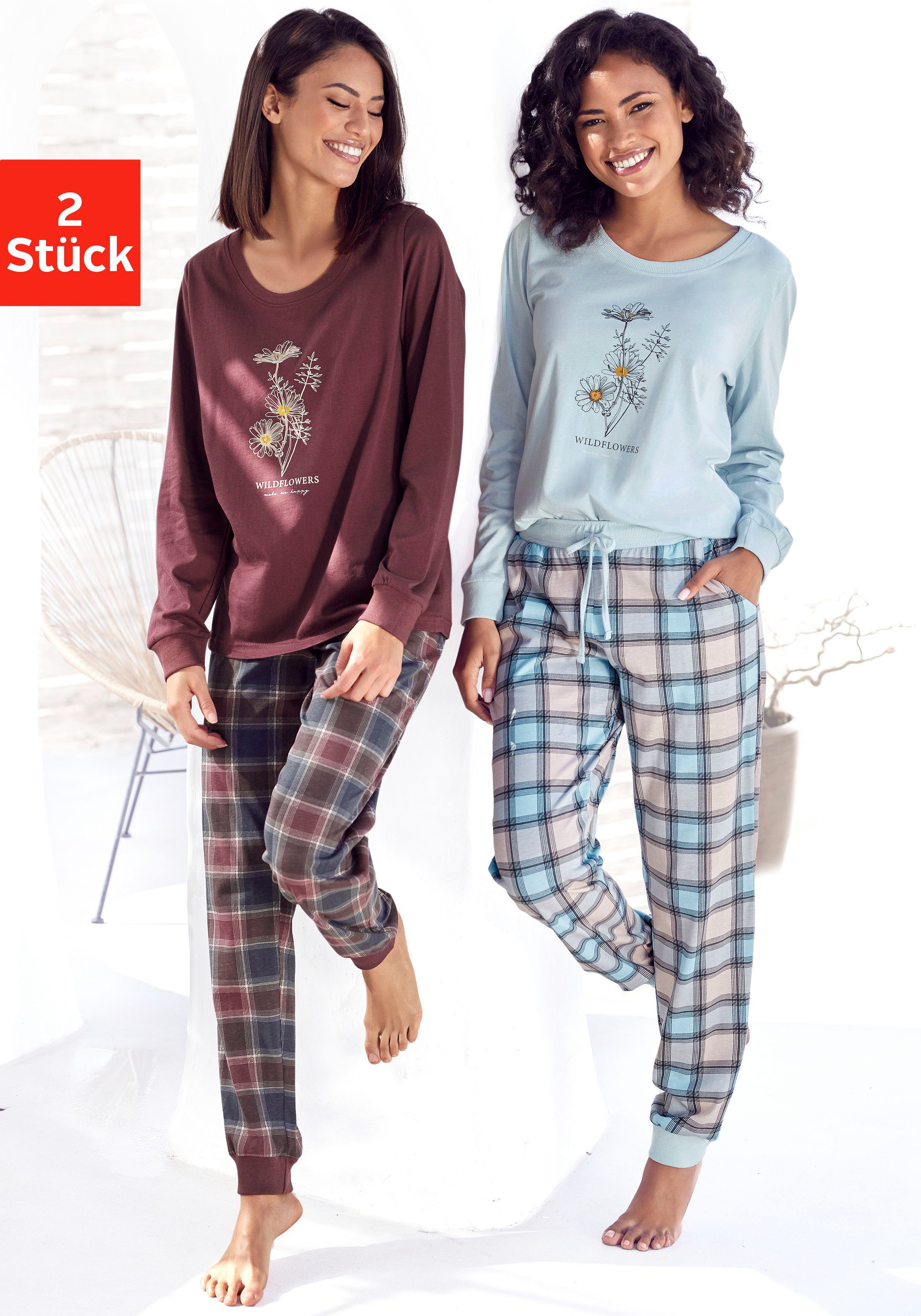 Vivance Dreams Pyjama, (4 tlg., 2 Stück), mit Frontdruck günstig online kaufen