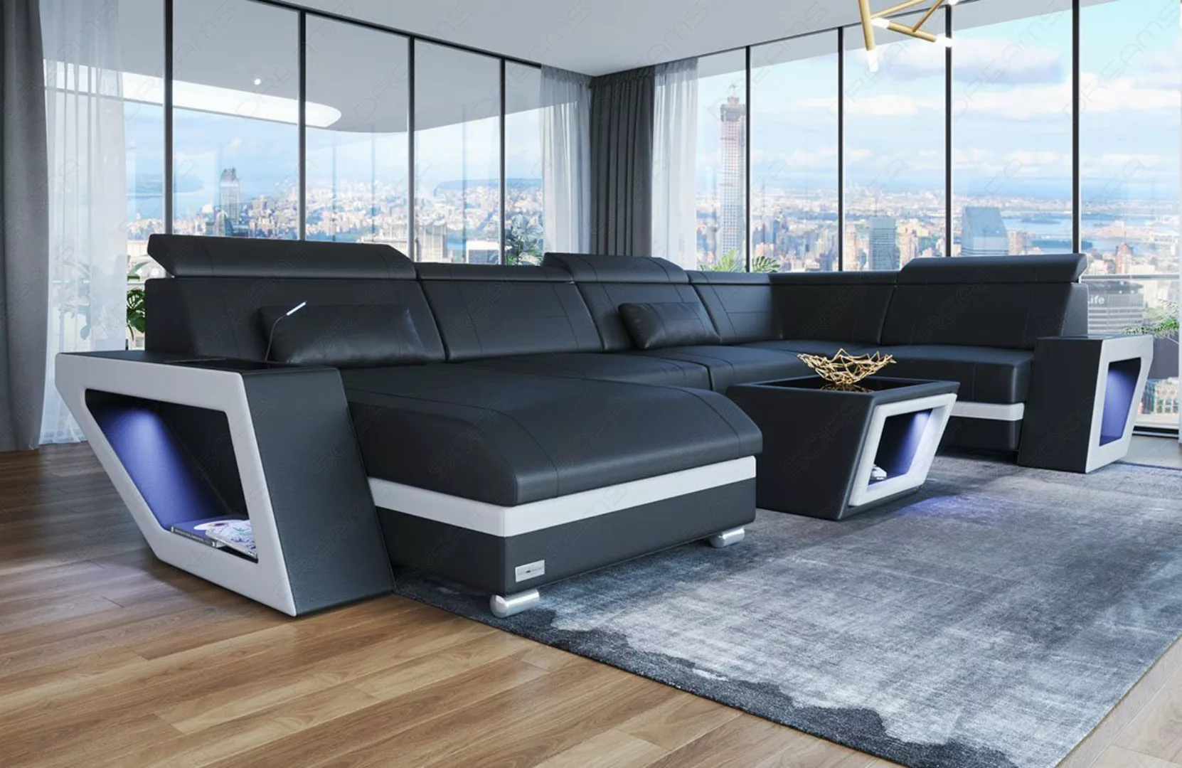 Sofa Dreams Wohnlandschaft Ledersofa Catania U Form Couch Leder Sofa, mit L günstig online kaufen