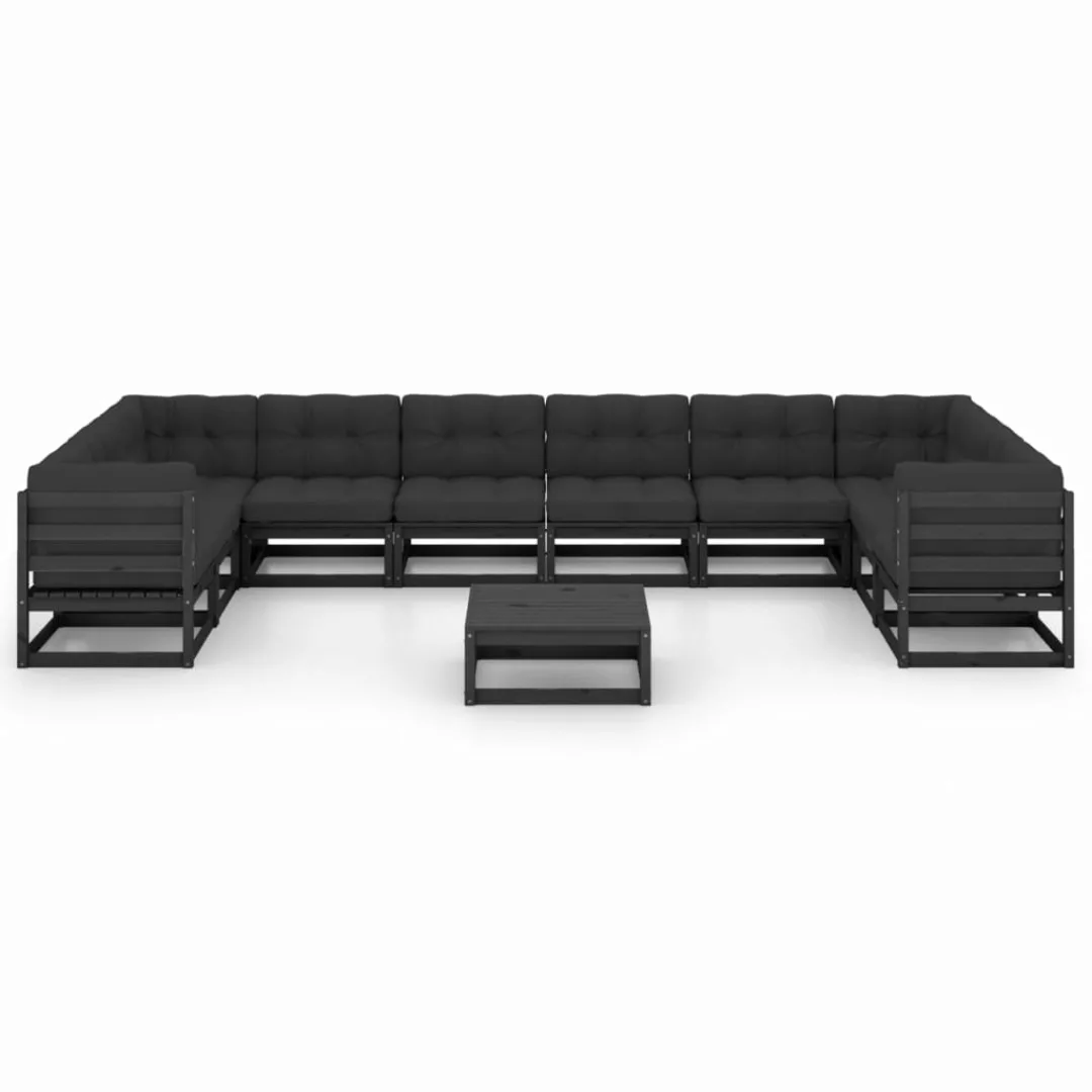 11-tlg. Garten-lounge-set Mit Kissen Schwarz Massivholz Kiefer günstig online kaufen