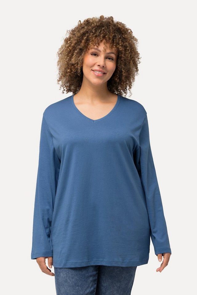 Ulla Popken Rundhalsshirt Shirt V-Ausschnitt Relaxed Langarm günstig online kaufen