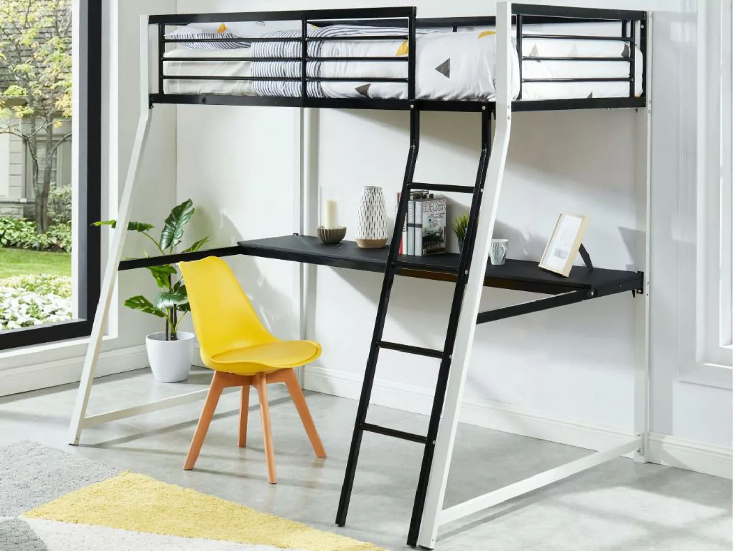 Set Hochbett mit Schreibtisch + Matratze - 90 x 190 cm - MALICIA günstig online kaufen