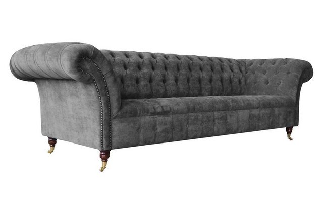 JVmoebel Sofa Chesterfield 3 Sitzer Couch Polster Sitz Textil Stoff Grau Co günstig online kaufen