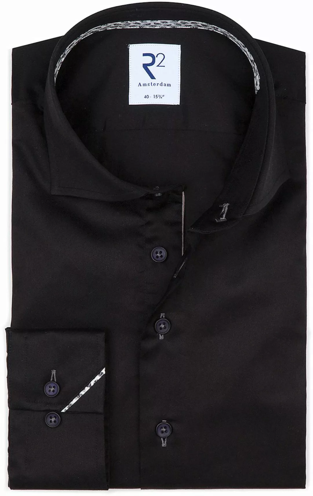 R2 Hemd Twill Schwarz - Größe 38 günstig online kaufen