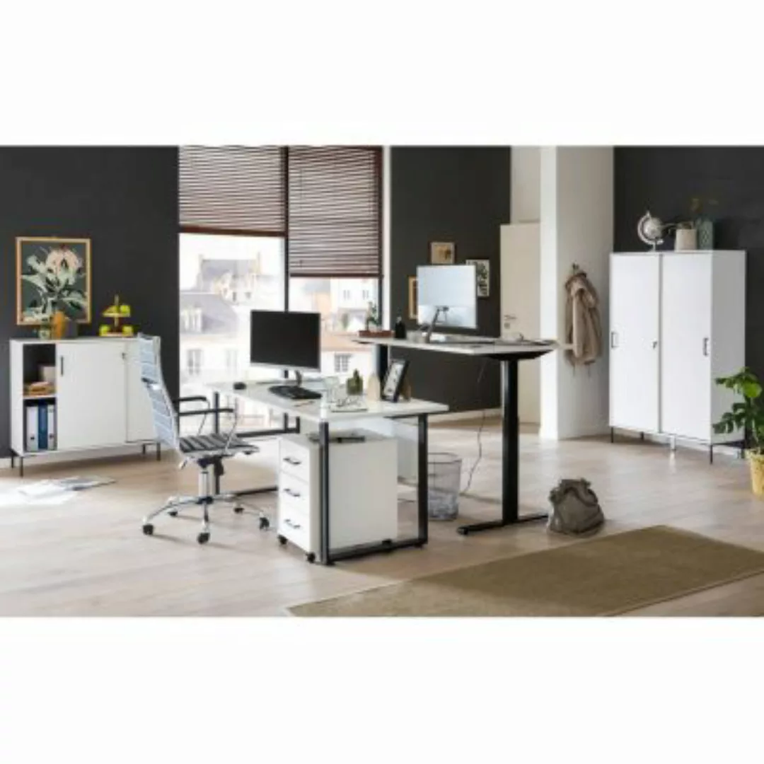 Lomadox Büromöbel Kombination FALUN-80 in Kreideweiß mit Aktenschrank günstig online kaufen