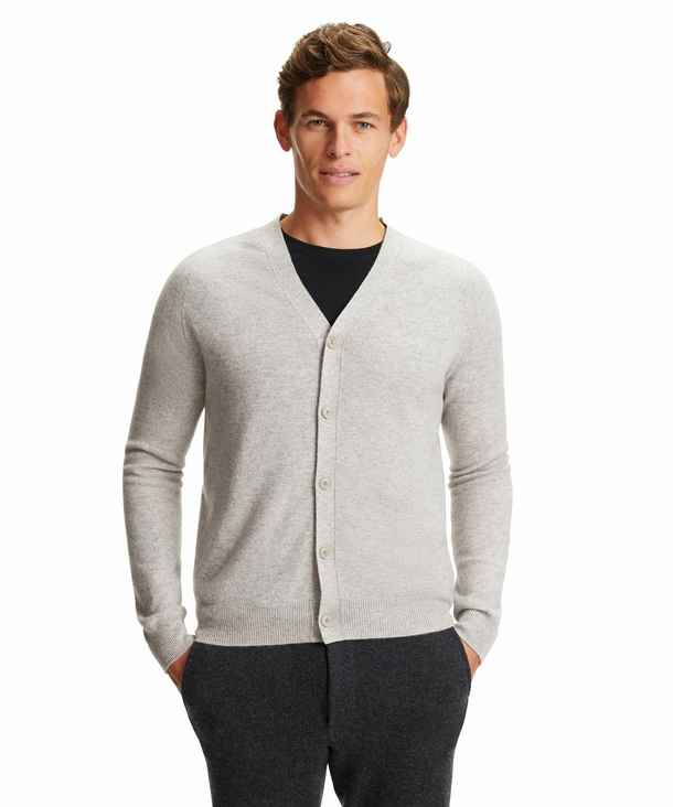 FALKE Herren Cardigan V-Ausschnitt, XL, Grau, Uni, Kaschmir, 60184-384505 günstig online kaufen