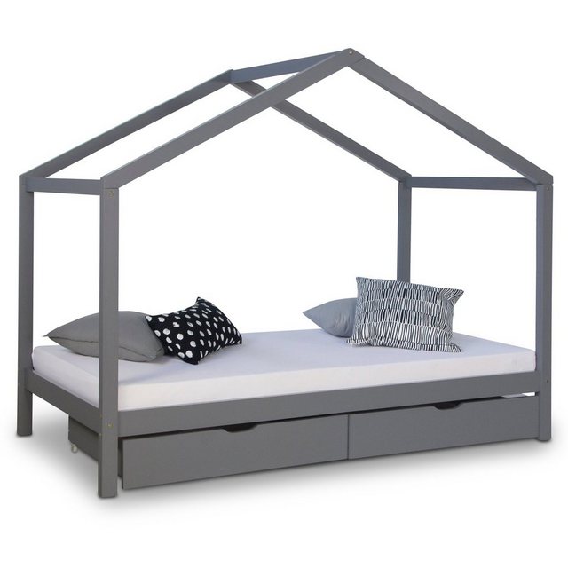 Homestyle4u Kinderbett 90x200 Hausbett mit Matratze Kinderhaus Holzbett Bet günstig online kaufen